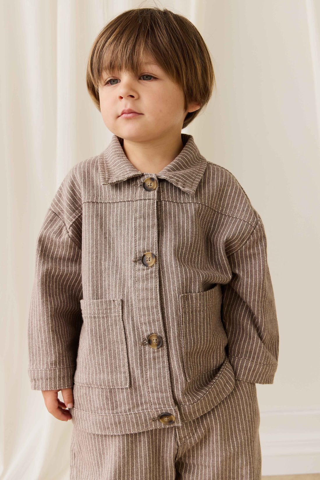 Axel Jacket - Mini Pinstripe Cassava/Iroko Childrens Jacket from Jamie Kay NZ