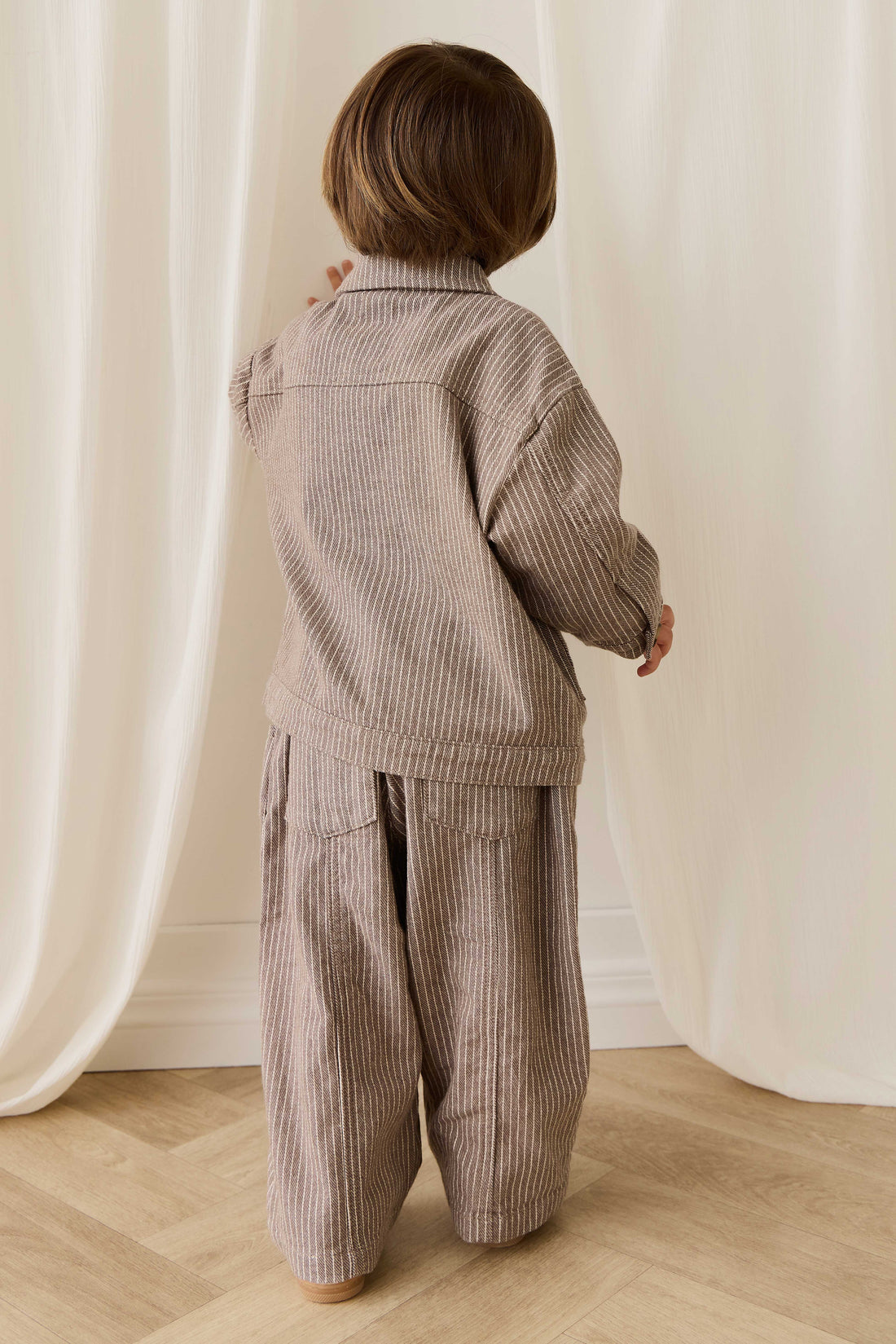 Axel Jacket - Mini Pinstripe Cassava/Iroko Childrens Jacket from Jamie Kay NZ