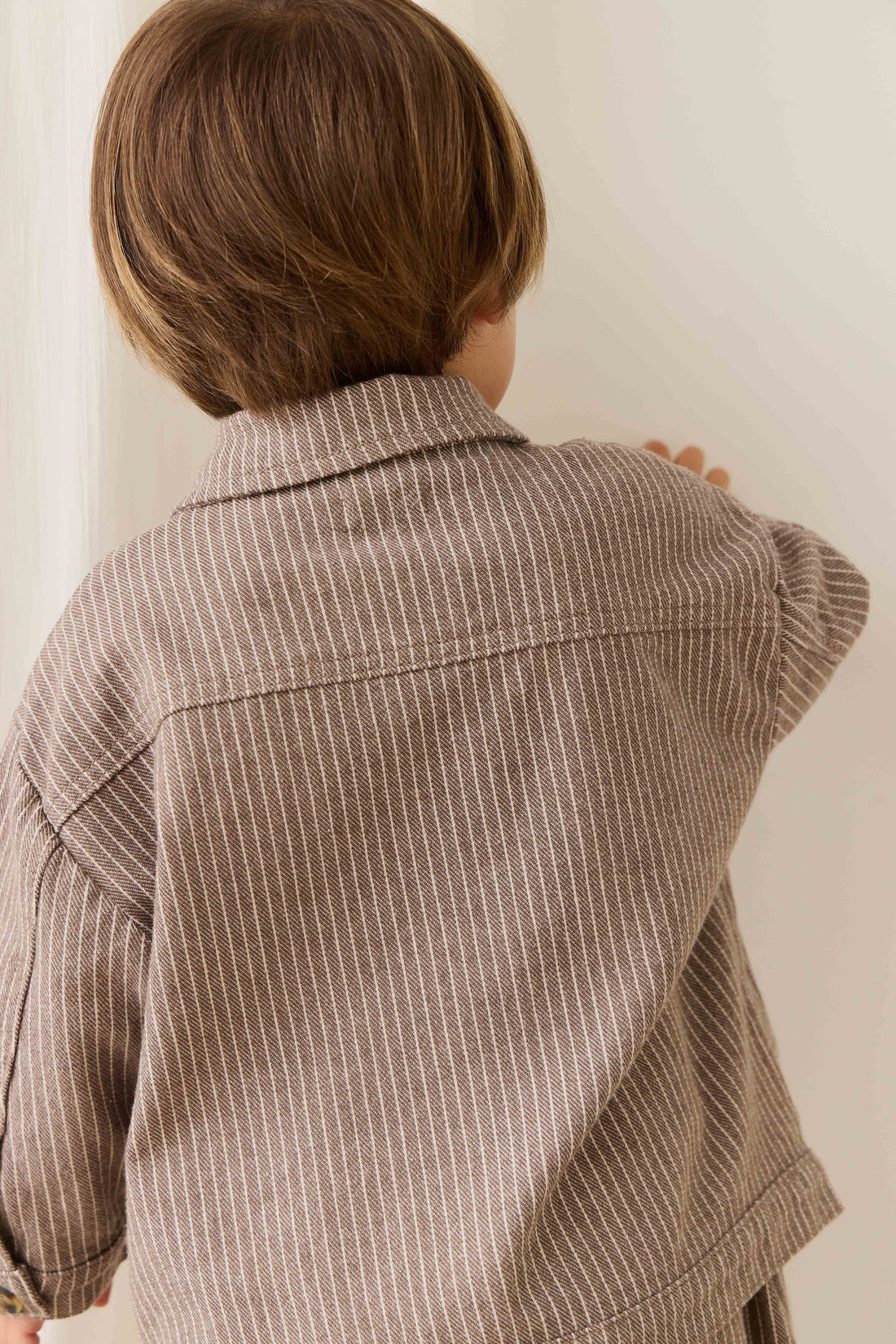 Axel Jacket - Mini Pinstripe Cassava/Iroko Childrens Jacket from Jamie Kay NZ