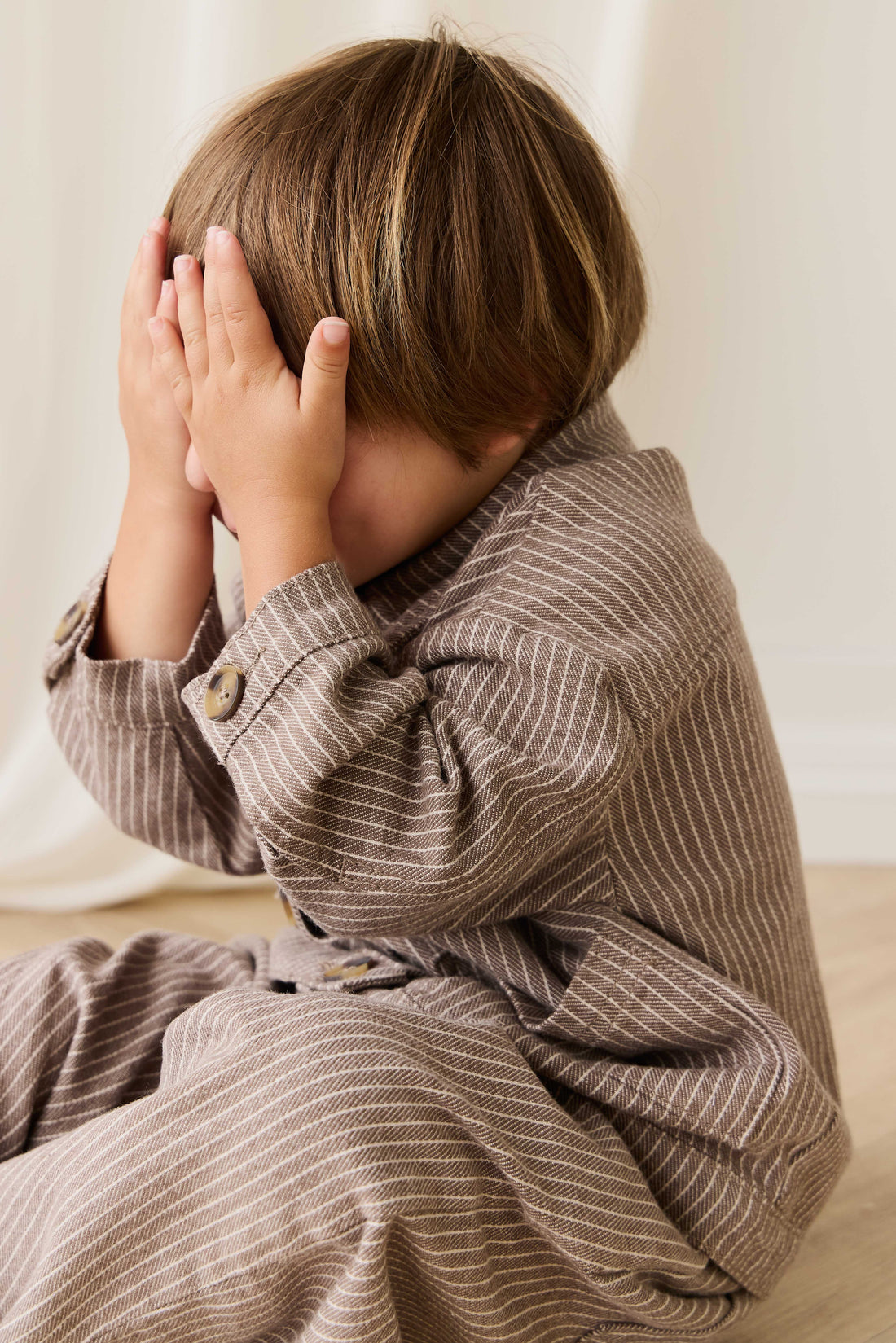 Axel Jacket - Mini Pinstripe Cassava/Iroko Childrens Jacket from Jamie Kay NZ
