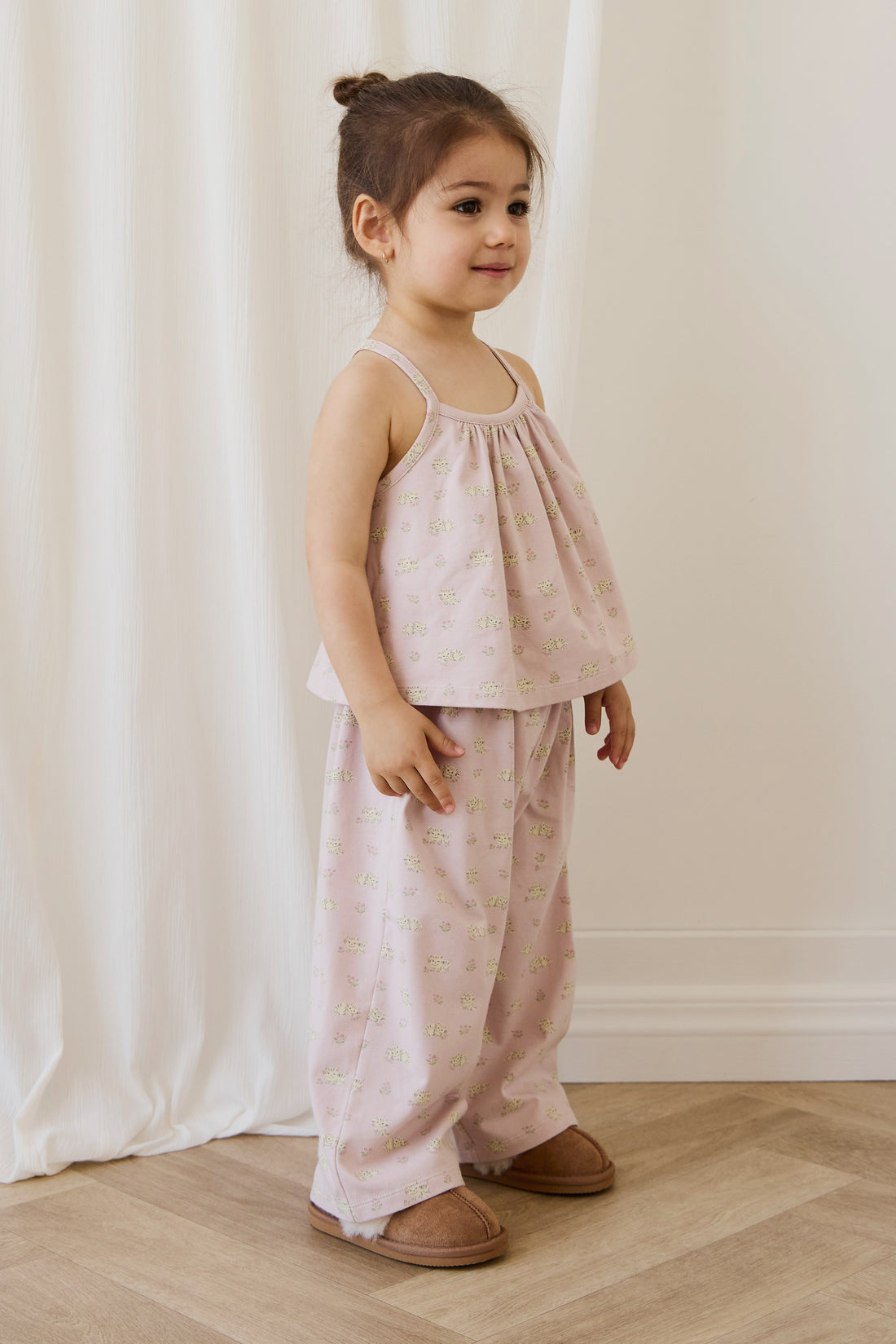 Organic Cotton Viola Pyjama Set - Moon Floral Mauve Childrens Pyjamas from Jamie Kay NZ