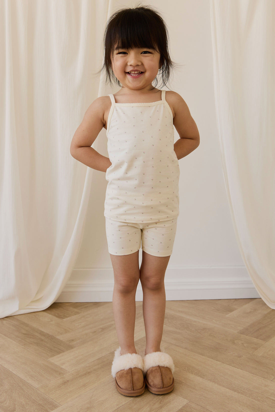 Organic Cotton Jolie Singlet Pyjama Set - Ditsy Cherries Childrens Pyjamas from Jamie Kay NZ