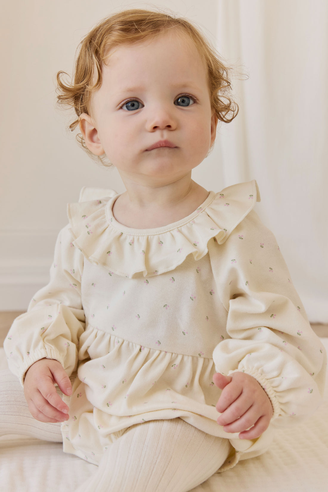 Organic Cotton Clemence Playsuit - Ditsy Cherries Childrens Playsuit from Jamie Kay NZ