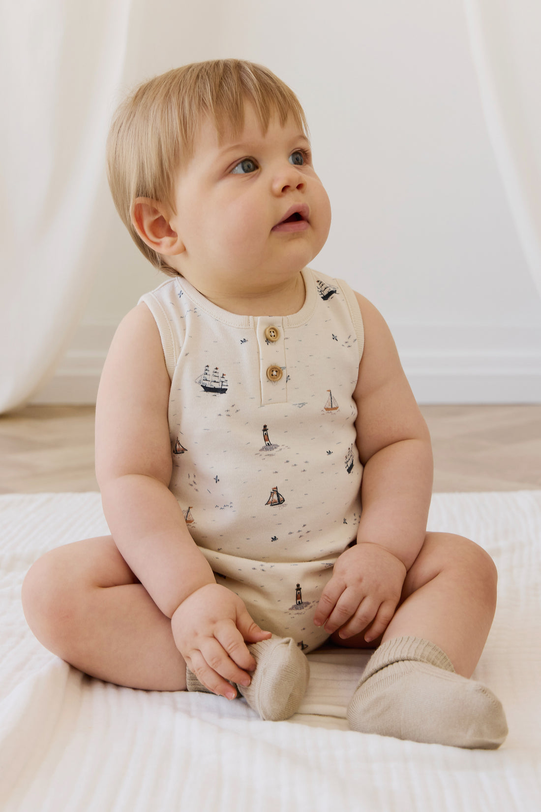 Organic Cotton Archie Playsuit - Sailing Day Childrens Playsuit from Jamie Kay NZ