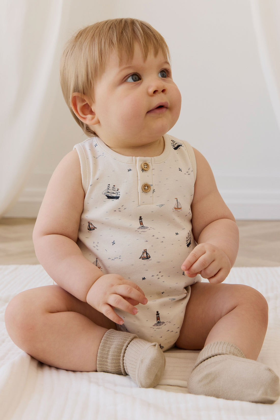Organic Cotton Archie Playsuit - Sailing Day Childrens Playsuit from Jamie Kay NZ