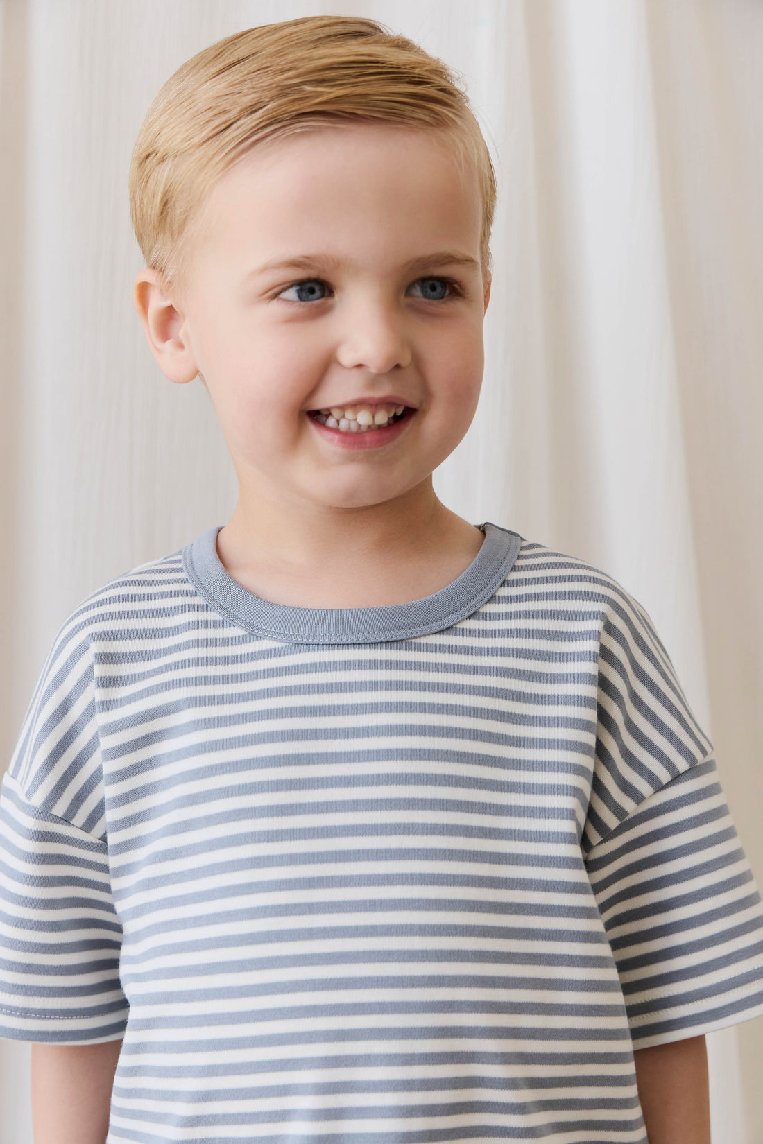 Pima Cotton Wesley Tee - Narrow Stripe Dawn/Cloud Childrens Top from Jamie Kay NZ