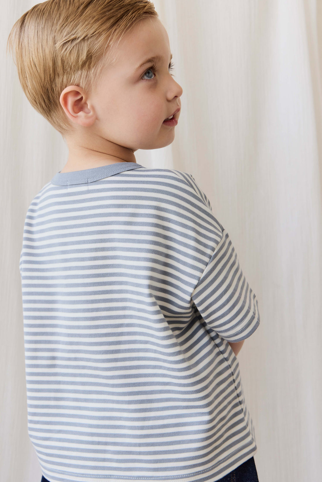 Pima Cotton Wesley Tee - Narrow Stripe Dawn/Cloud Childrens Top from Jamie Kay NZ