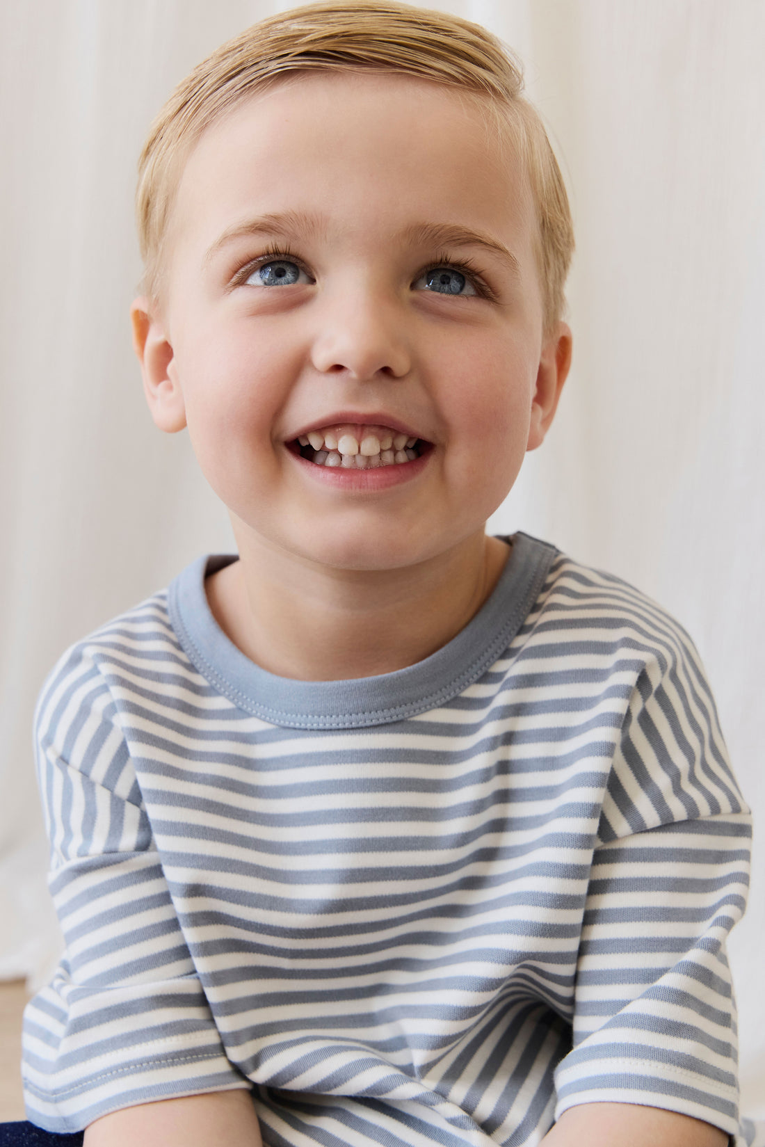 Pima Cotton Wesley Tee - Narrow Stripe Dawn/Cloud Childrens Top from Jamie Kay NZ