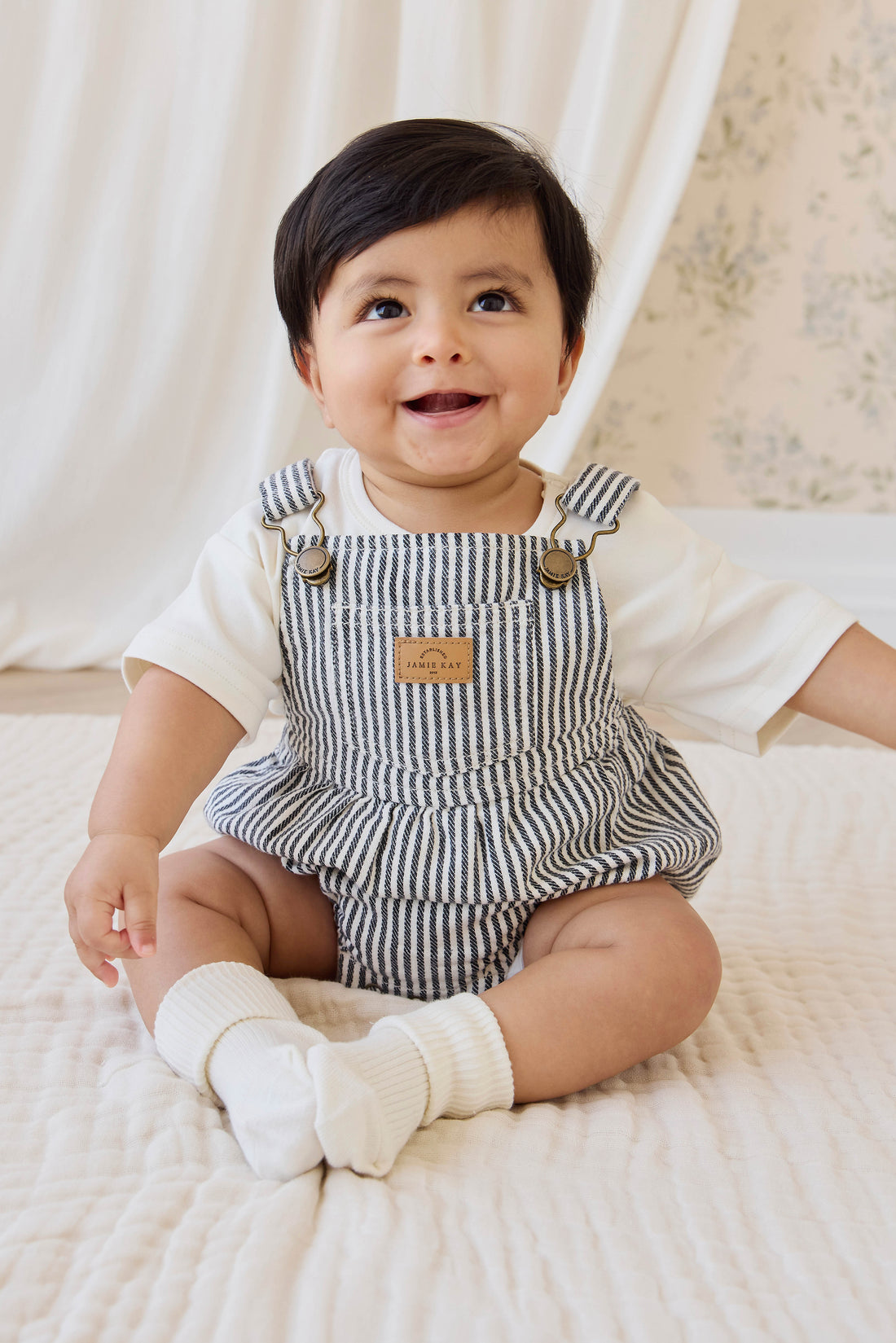 Pax Playsuit - Sailor Stripe Eclipse/Cloud Childrens Playsuit from Jamie Kay NZ