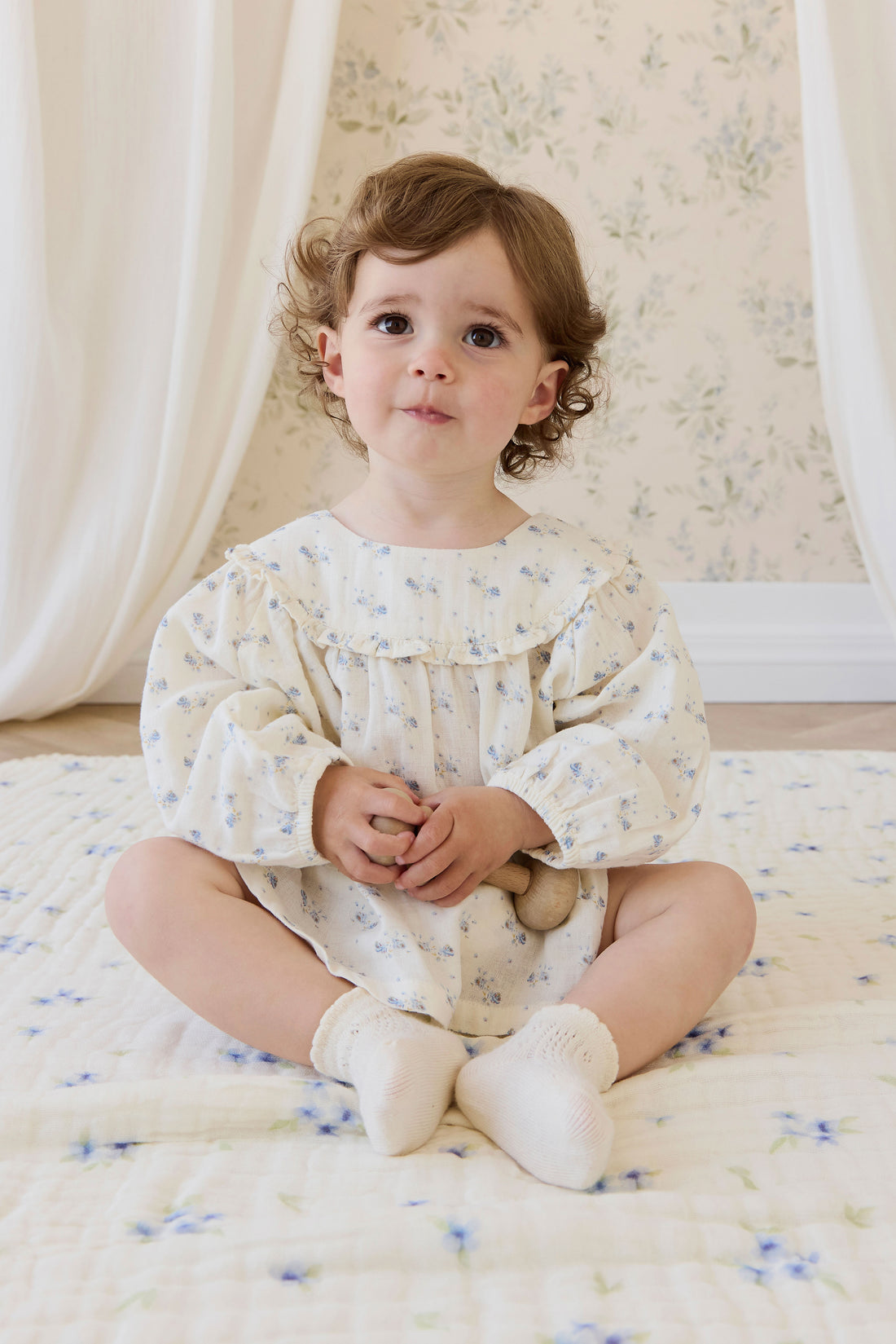 Organic Cotton Muslin Amira Blouse - Molly Blue Childrens Top from Jamie Kay NZ