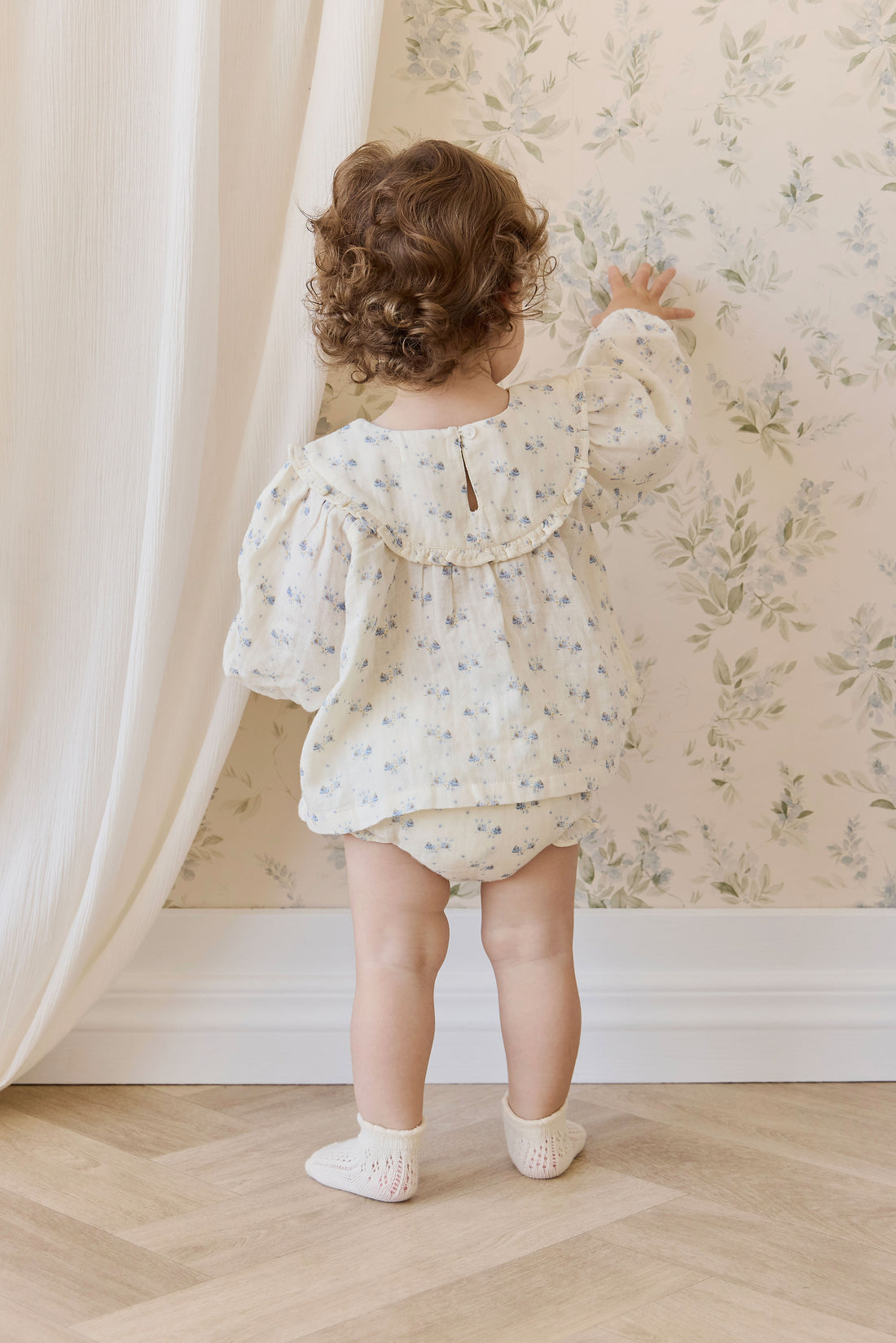 Organic Cotton Muslin Frill Bloomer - Molly Blue Childrens Bloomer from Jamie Kay NZ