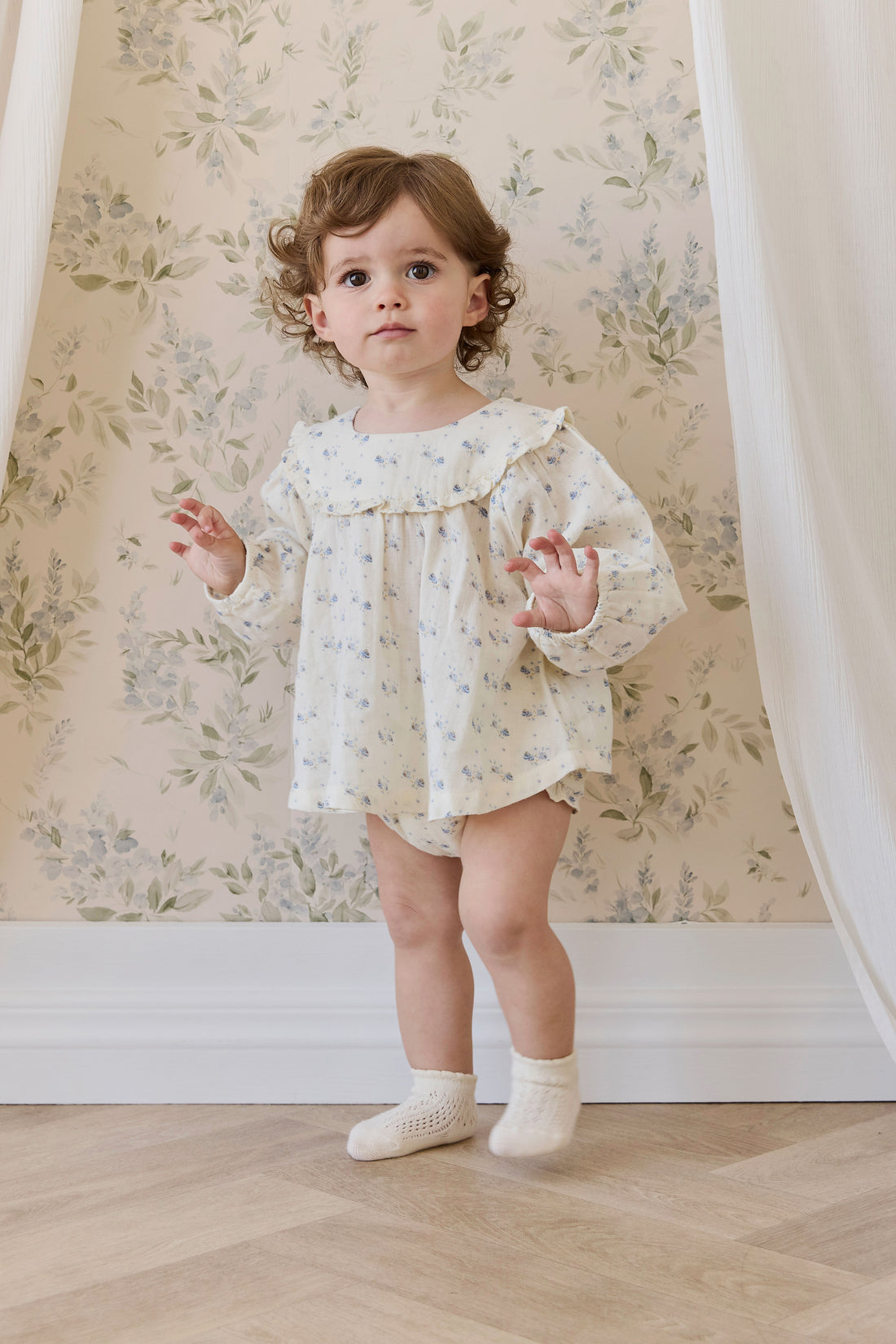 Organic Cotton Muslin Amira Blouse - Molly Blue Childrens Top from Jamie Kay NZ