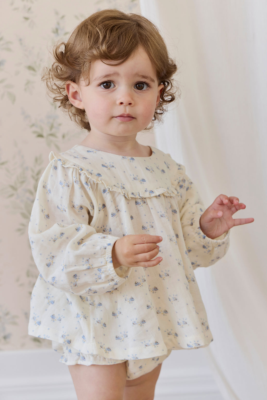 Organic Cotton Muslin Amira Blouse - Molly Blue Childrens Top from Jamie Kay NZ