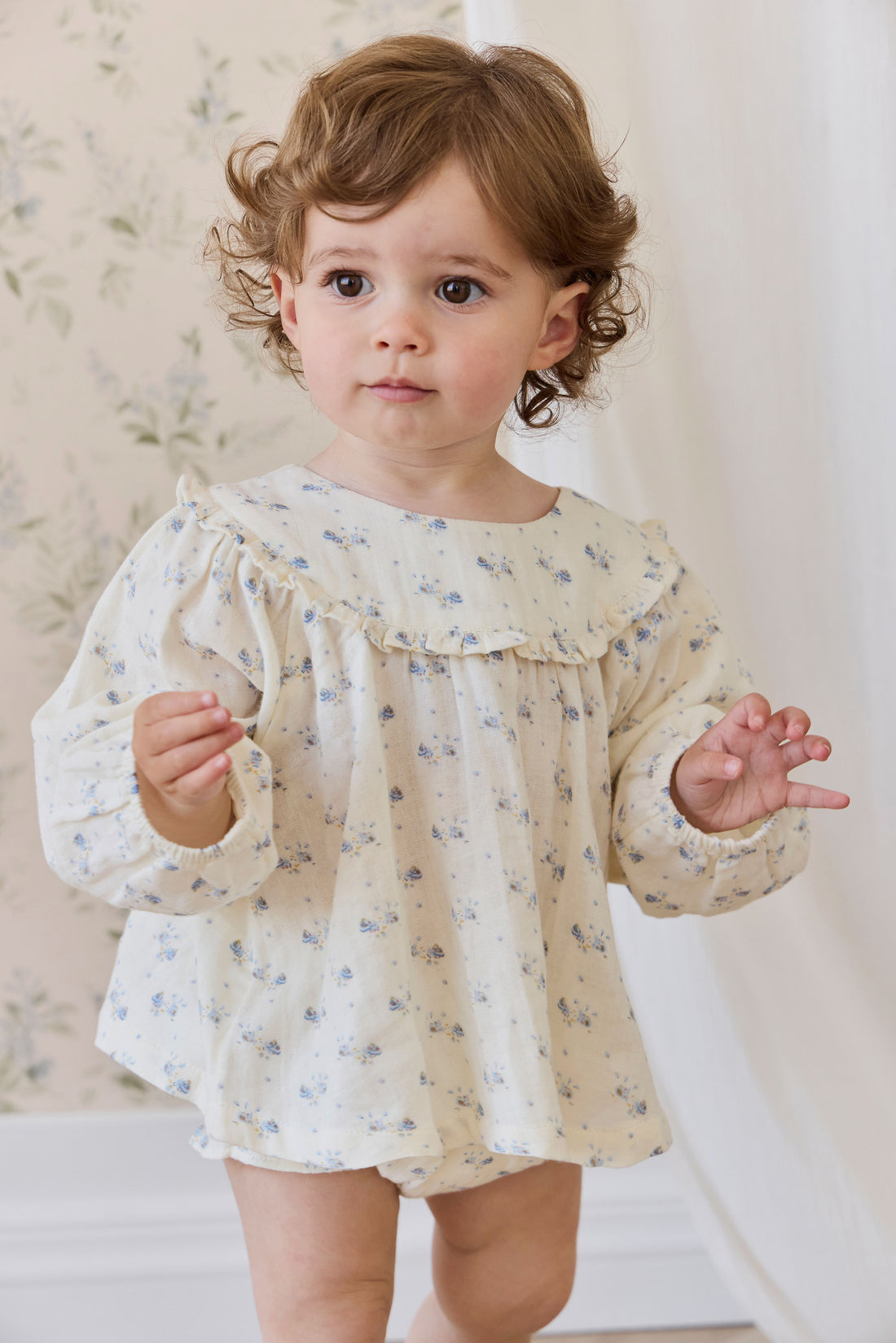 Organic Cotton Muslin Amira Blouse - Molly Blue Childrens Top from Jamie Kay NZ