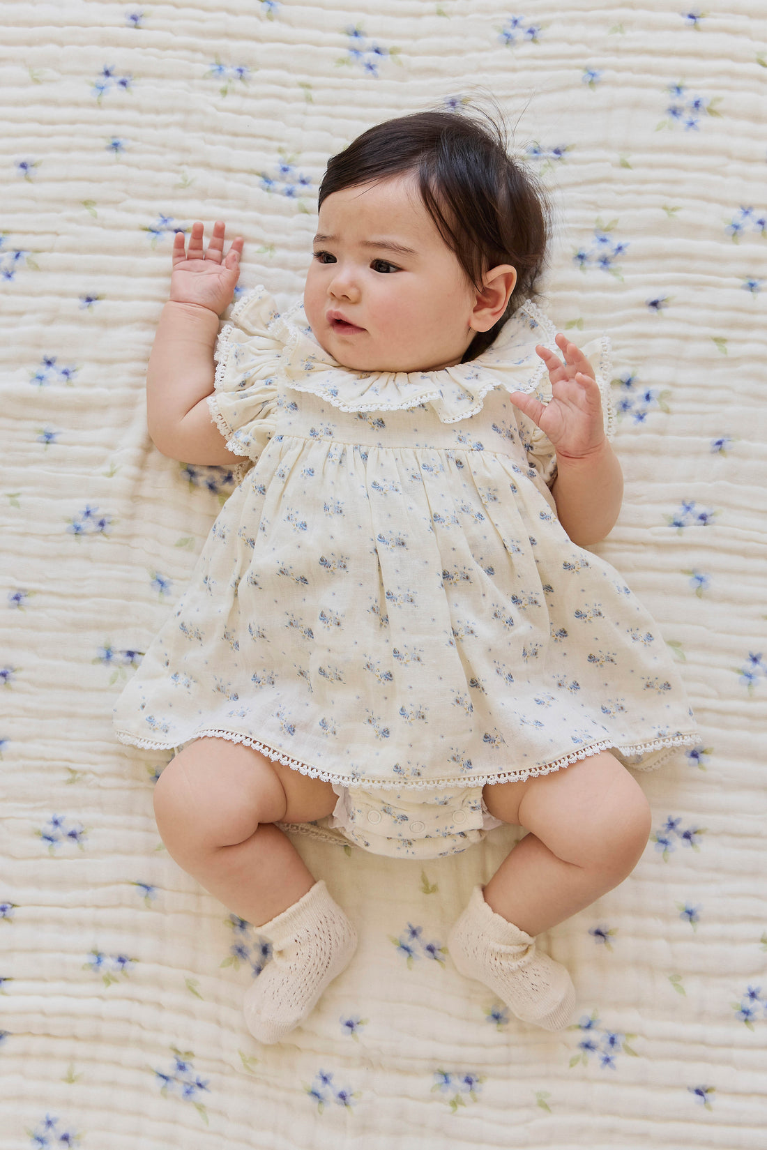 Organic Cotton Muslin Frannie Playsuit - Molly Blue Childrens Onepiece from Jamie Kay NZ