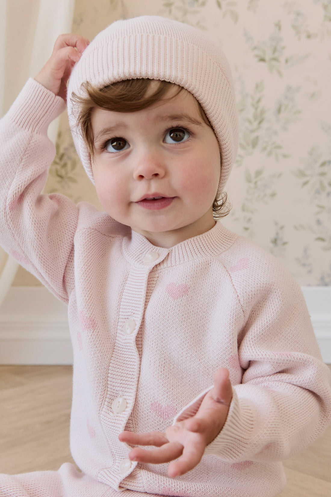 Kate Cardigan - Kate Heart Jacquard Cotton Candy Childrens Cardigan from Jamie Kay NZ