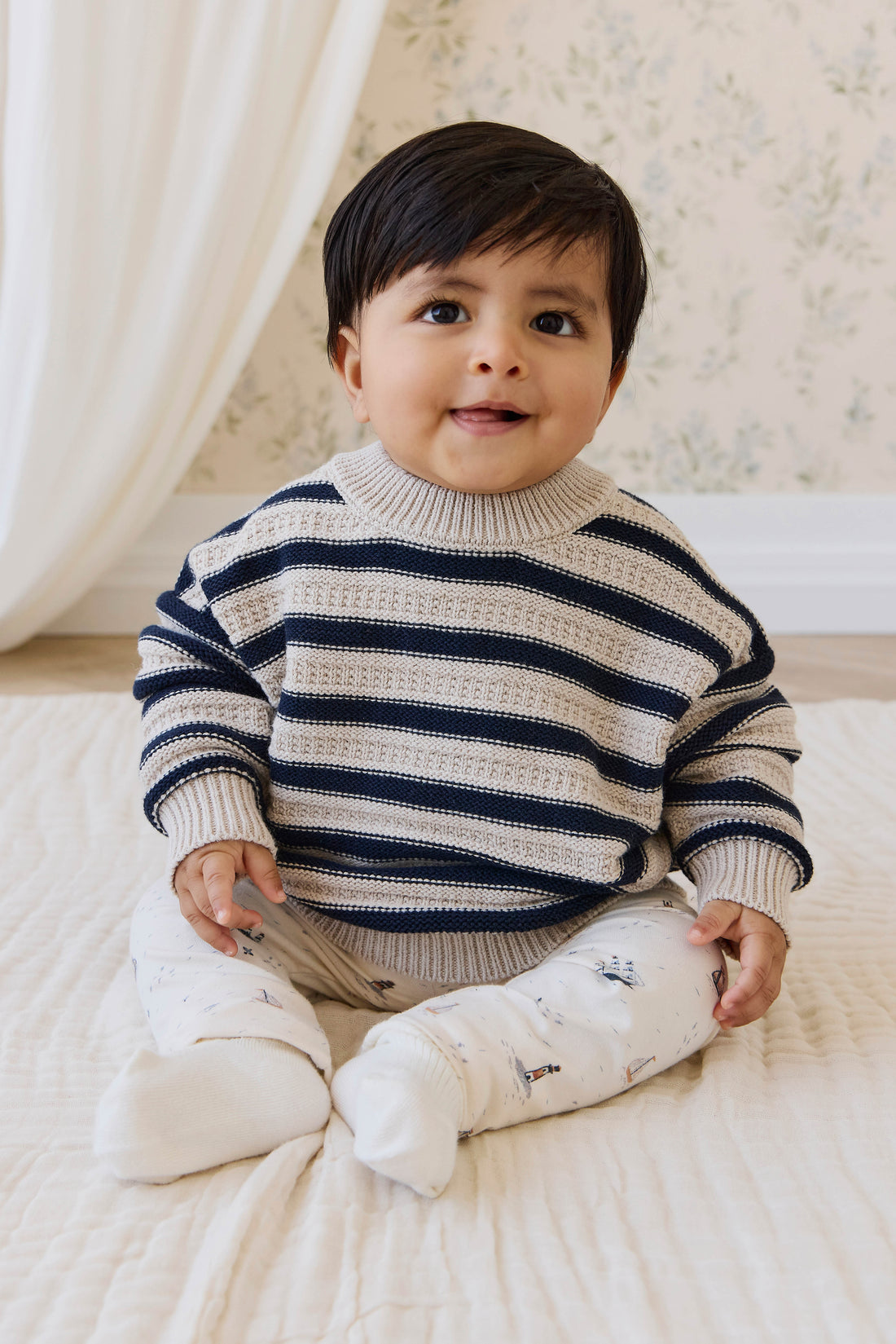 Byron Jumper - Byron Stripe Oat/Eclipse Childrens Jumper from Jamie Kay NZ