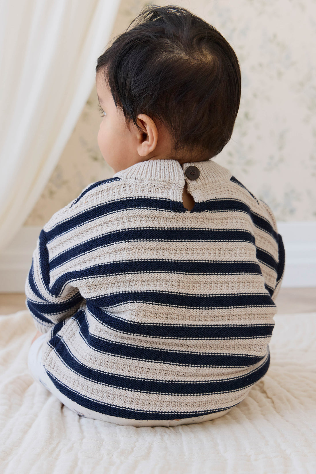 Byron Jumper - Byron Stripe Oat/Eclipse Childrens Jumper from Jamie Kay NZ