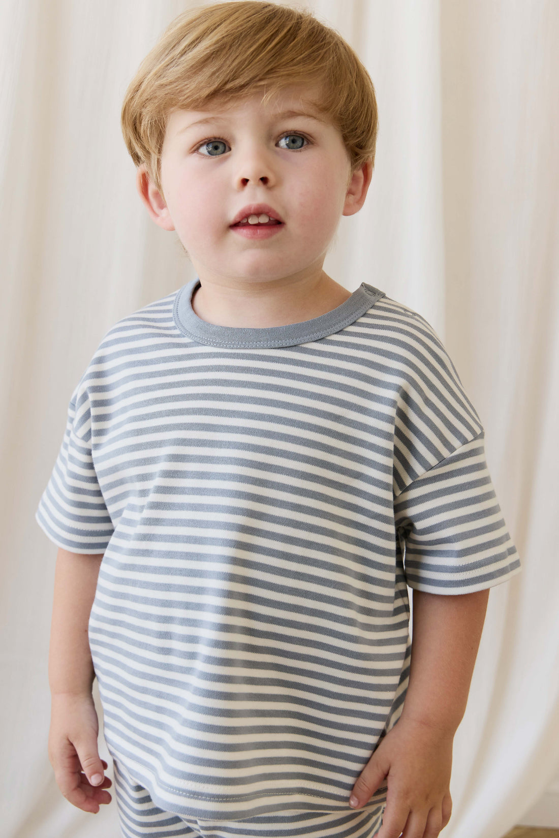 Pima Cotton Wesley Tee - Narrow Stripe Dawn/Cloud Childrens Top from Jamie Kay NZ