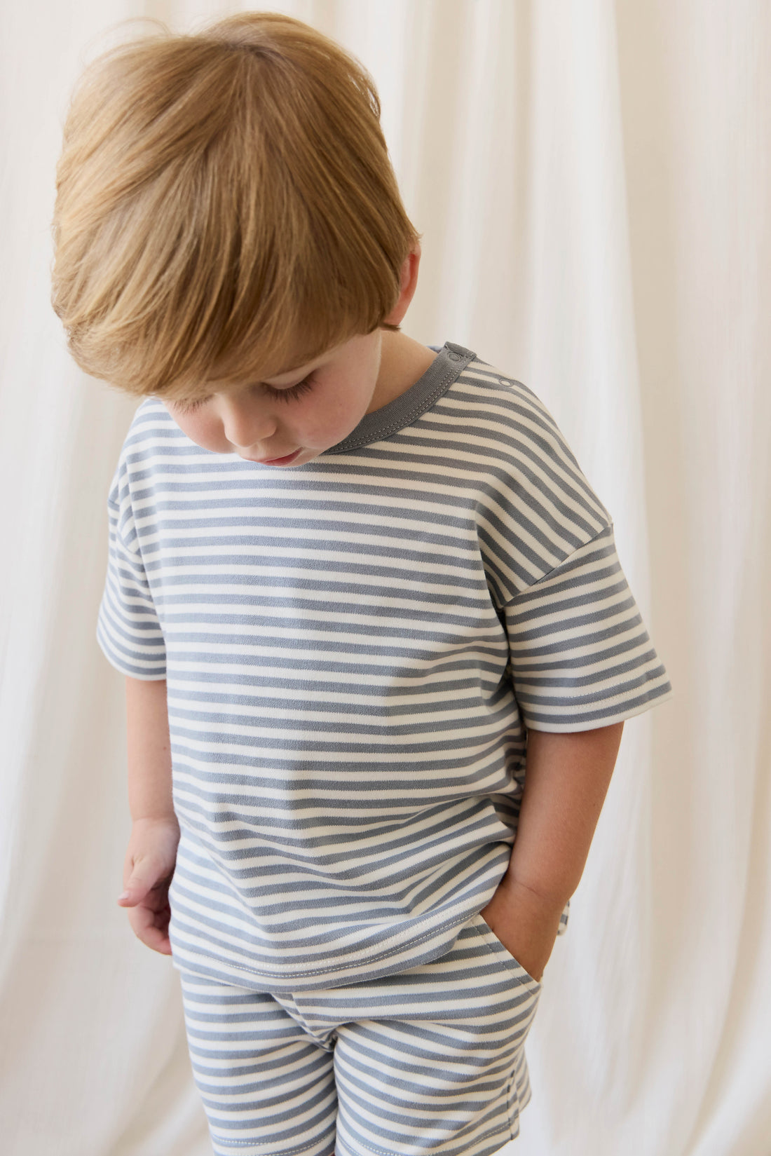 Pima Cotton Wesley Tee - Narrow Stripe Dawn/Cloud Childrens Top from Jamie Kay NZ