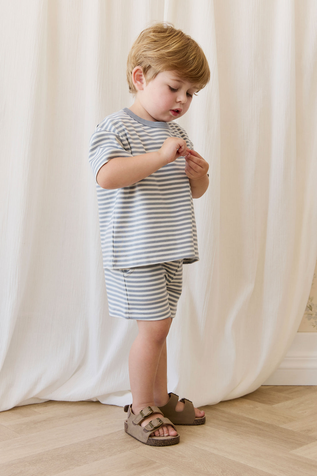 Pima Cotton Wesley Tee - Narrow Stripe Dawn/Cloud Childrens Top from Jamie Kay NZ