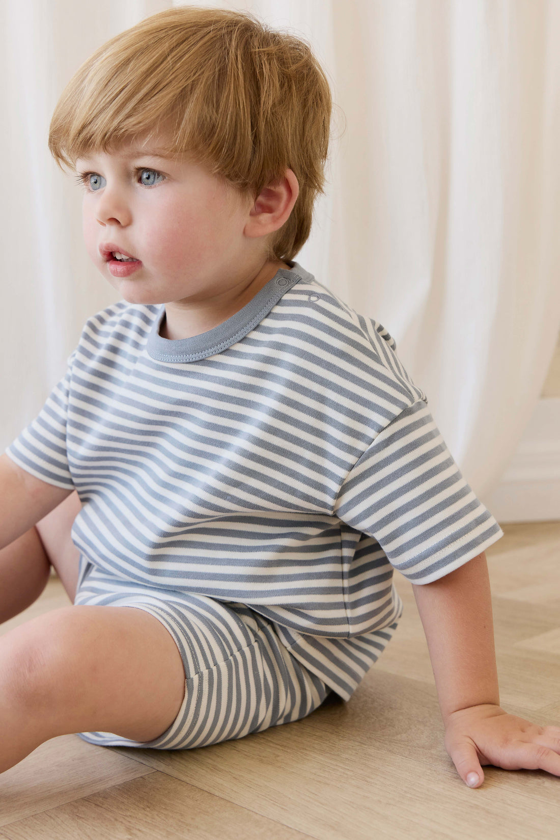 Pima Cotton Wesley Tee - Narrow Stripe Dawn/Cloud Childrens Top from Jamie Kay NZ