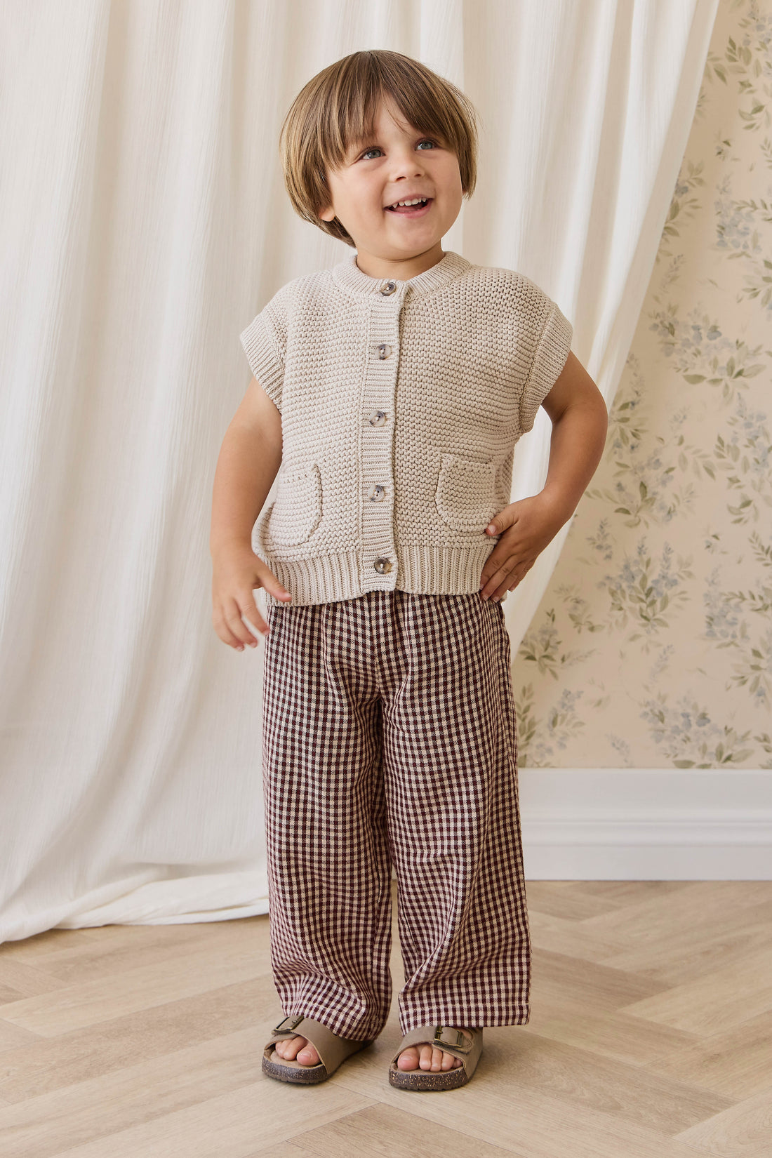 Organic Cotton Kenji Pant - Cinnamon Gingham Childrens Pant from Jamie Kay NZ
