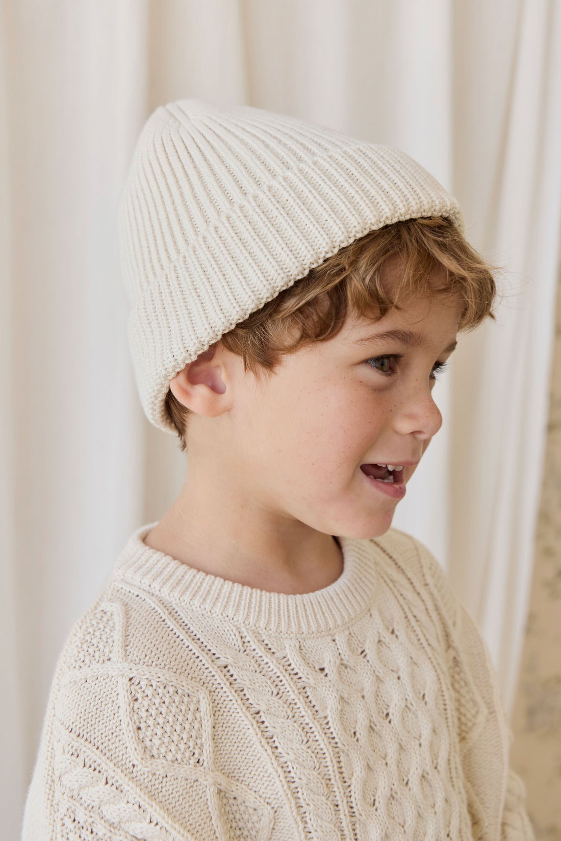 Leon Knitted Beanie - Vanilla Childrens Beanie from Jamie Kay NZ