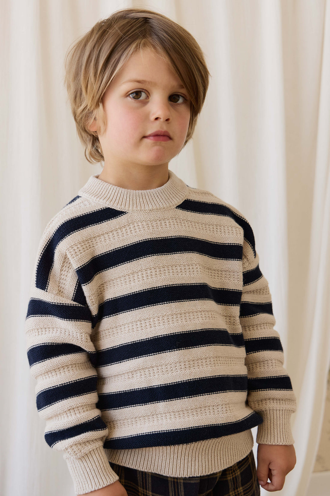 Byron Jumper - Byron Stripe Oat/Eclipse Childrens Jumper from Jamie Kay NZ