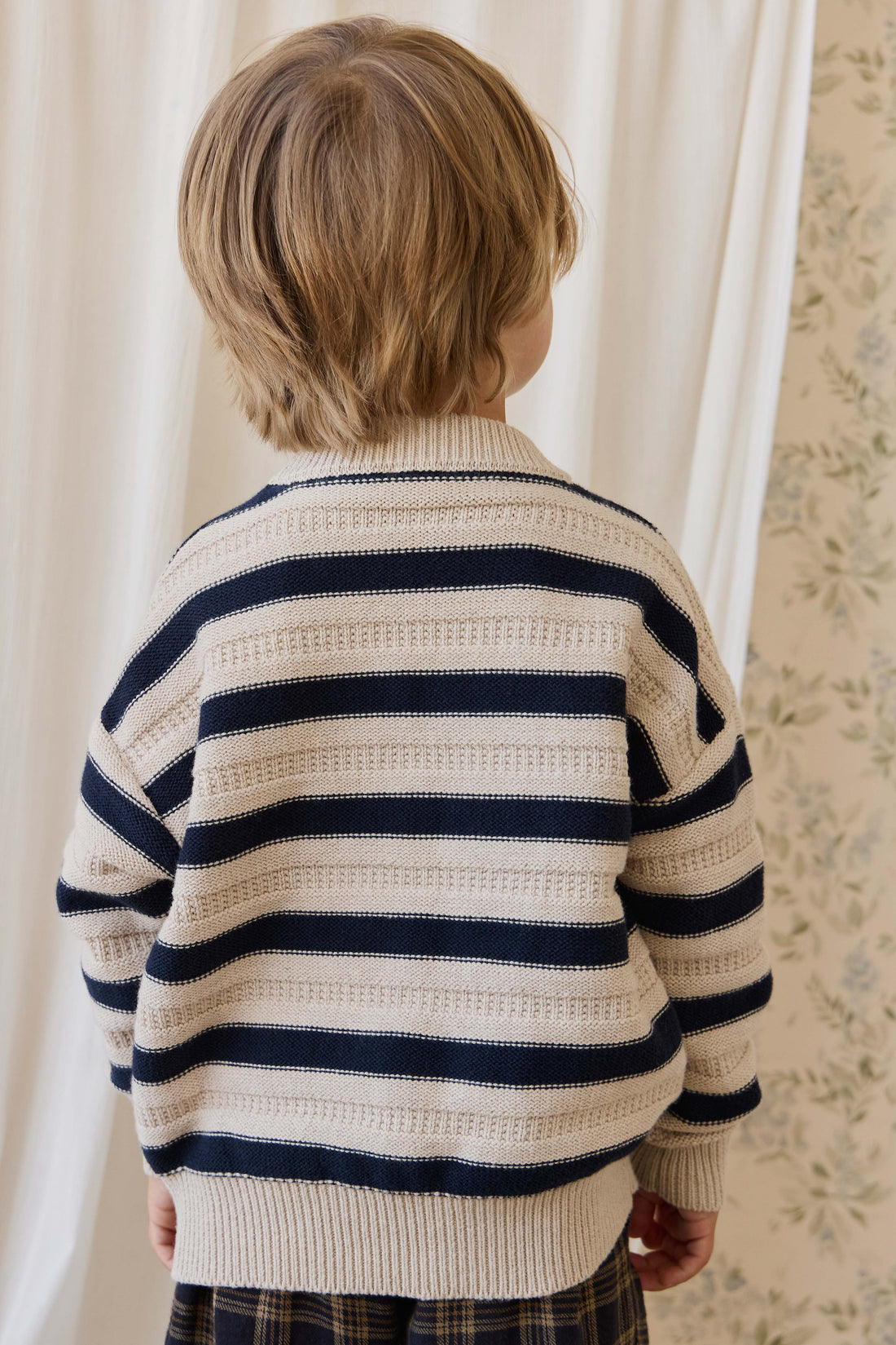 Byron Jumper - Byron Stripe Oat/Eclipse Childrens Jumper from Jamie Kay NZ