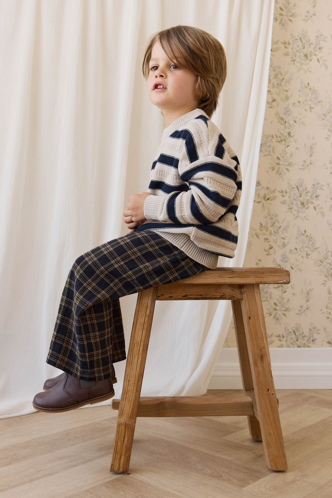 Byron Jumper - Byron Stripe Oat/Eclipse Childrens Jumper from Jamie Kay NZ