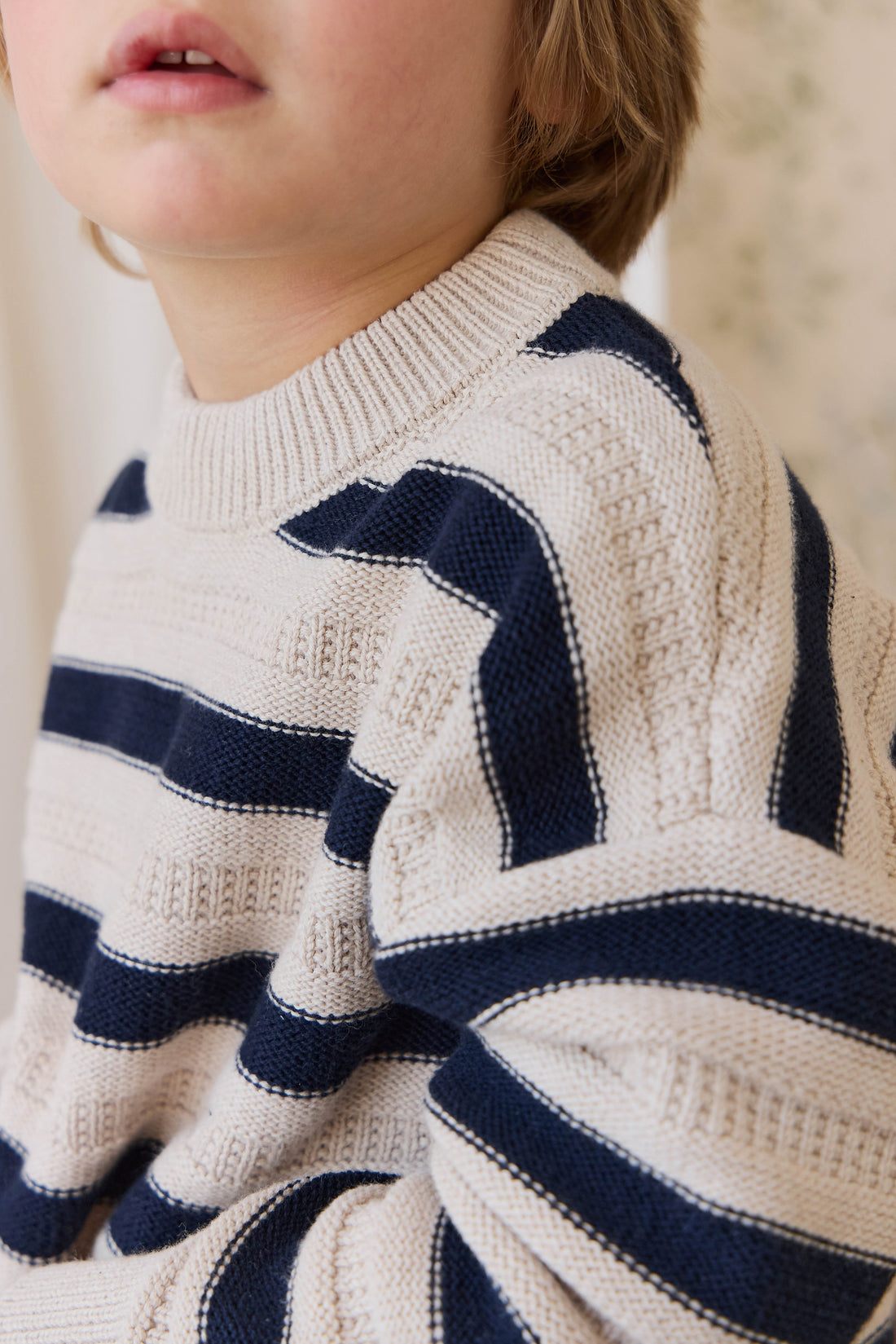 Byron Jumper - Byron Stripe Oat/Eclipse Childrens Jumper from Jamie Kay NZ