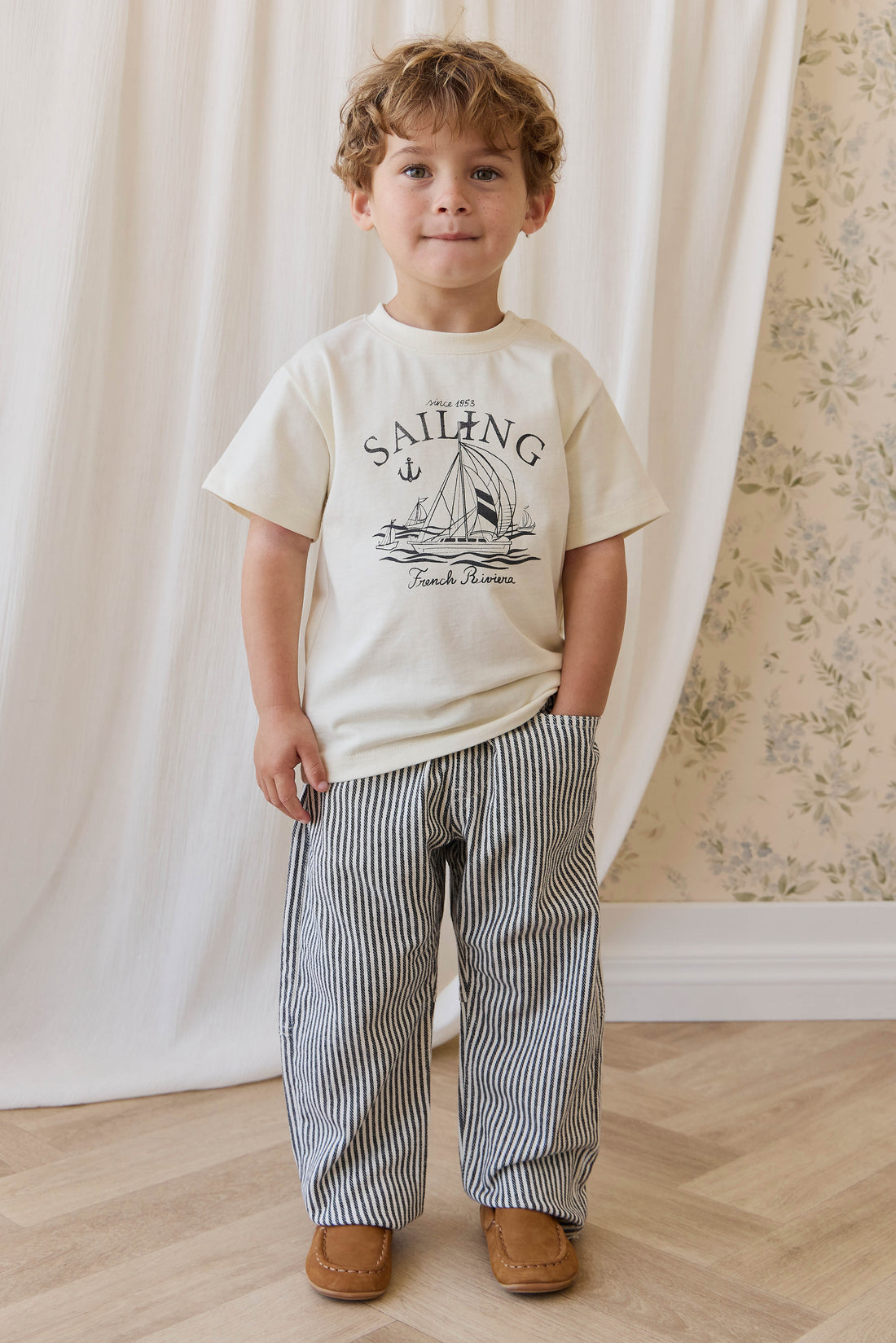 Kingsley Pant - Sailor Stripe Eclipse/Cloud Childrens Pant from Jamie Kay NZ