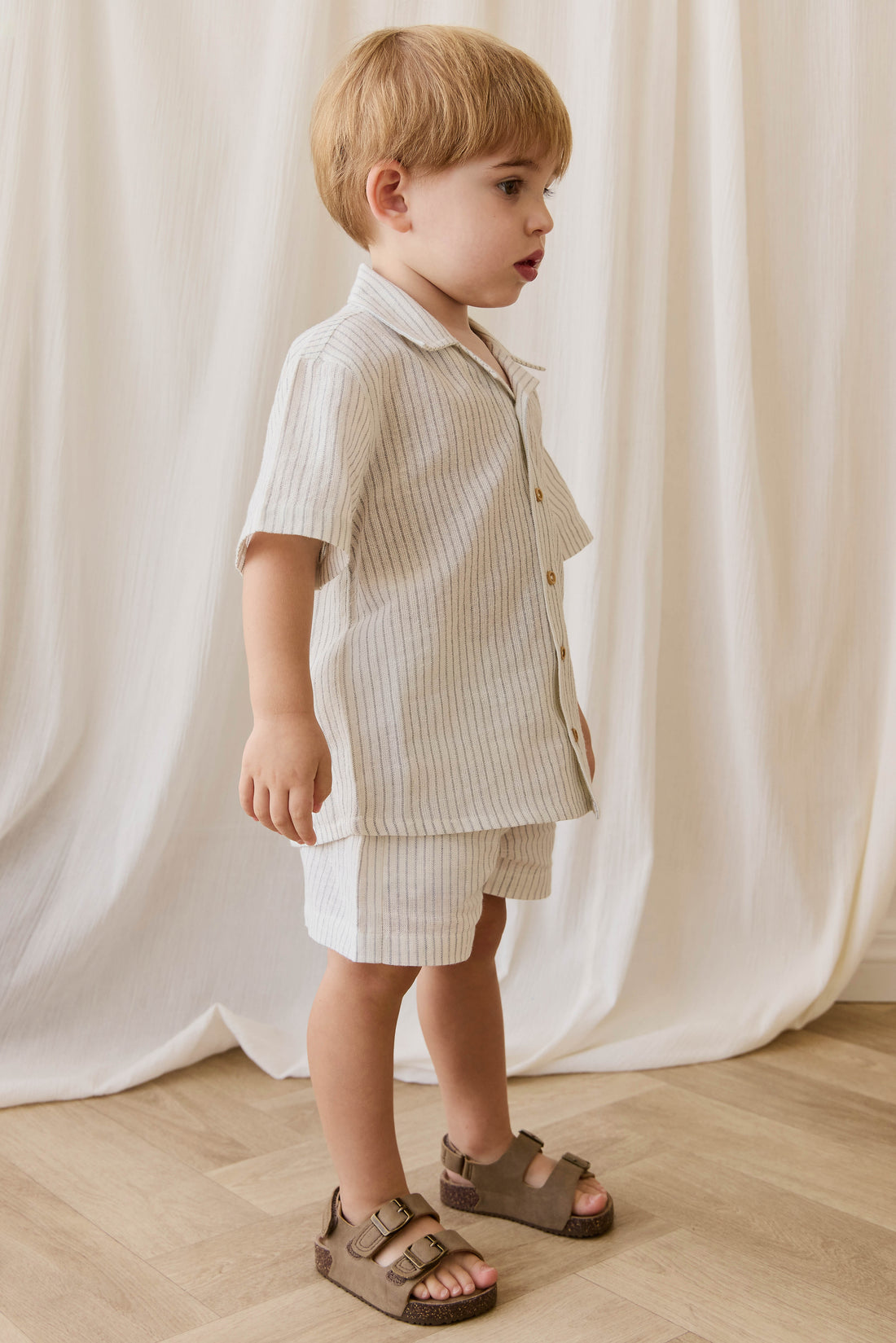 Organic Cotton Silas Shirt - Mini Pinstripe Parchment/Dawn Childrens Top from Jamie Kay NZ
