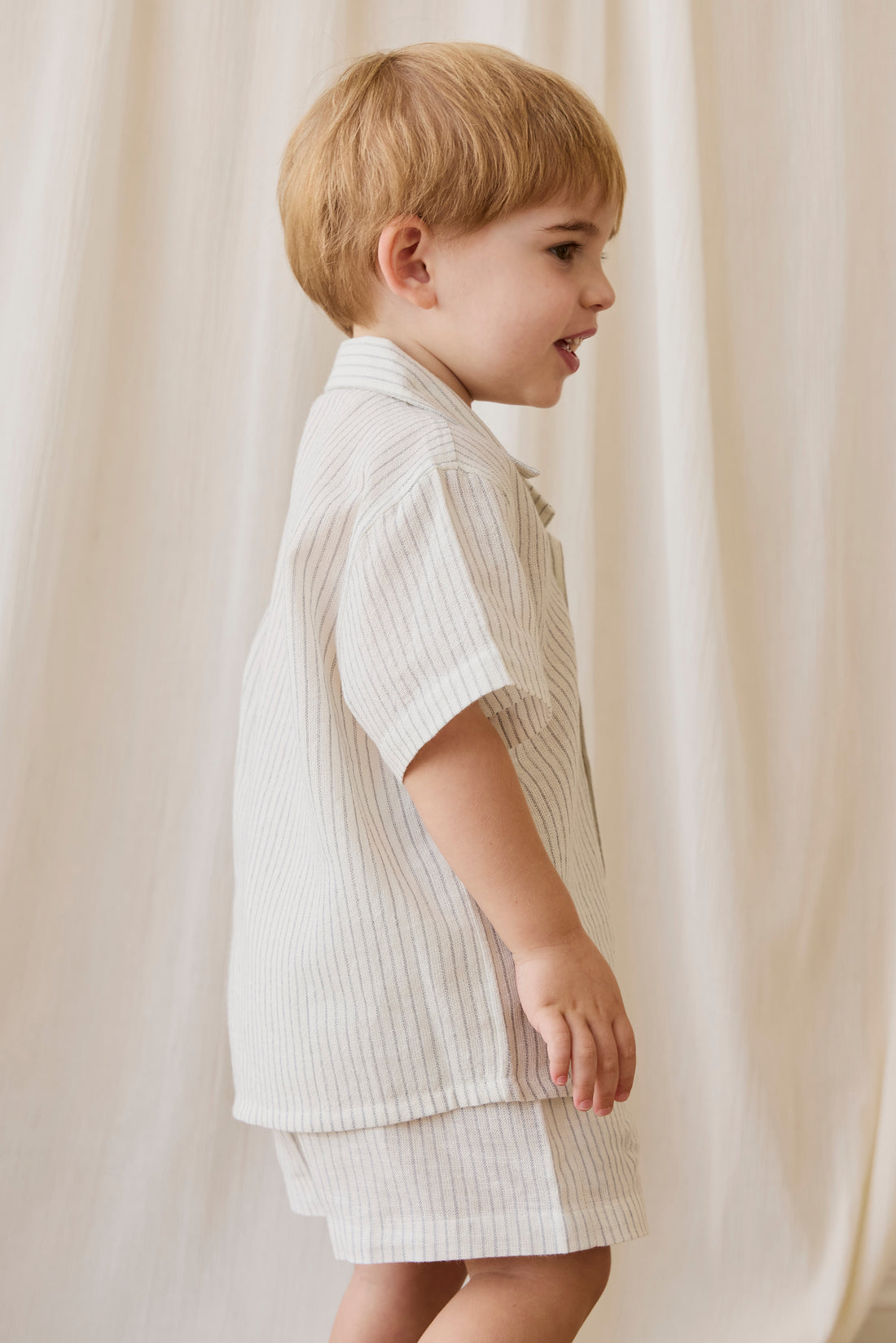 Organic Cotton Louis Short - Mini Pinstripe Parchment/Dawn Childrens short from Jamie Kay NZ