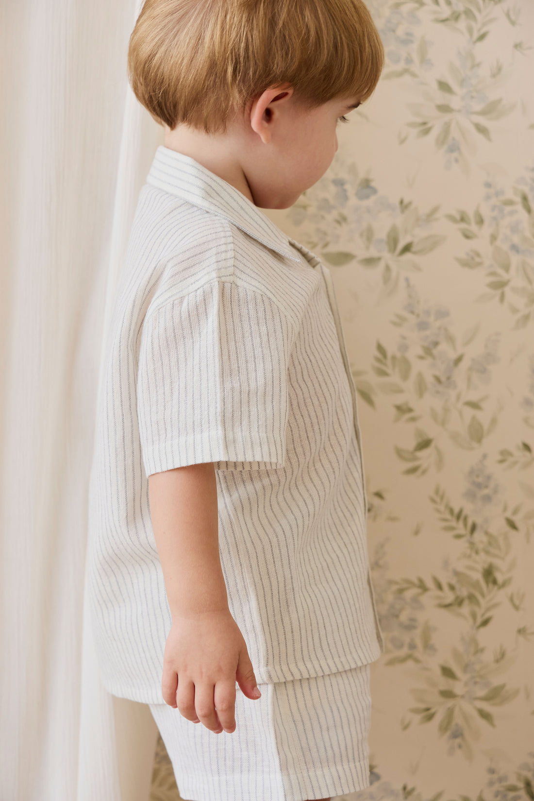 Organic Cotton Louis Short - Mini Pinstripe Parchment/Dawn Childrens short from Jamie Kay NZ