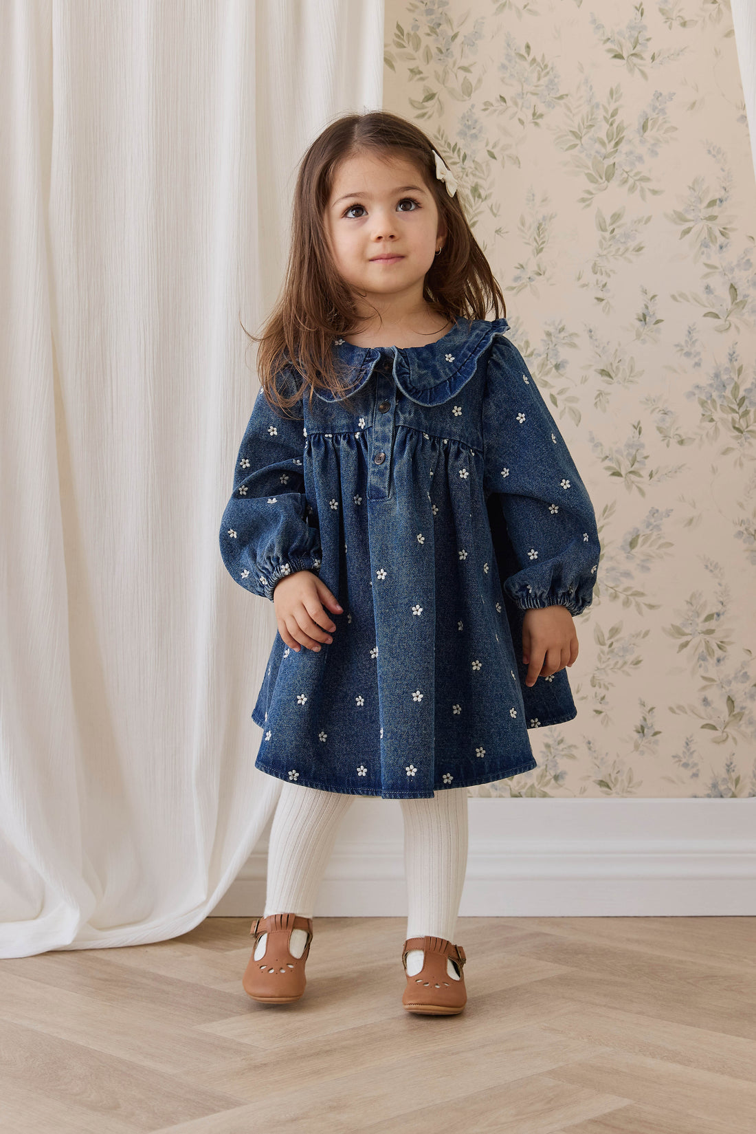 Ira Dress - Josie Floral Denim Childrens Dress from Jamie Kay NZ