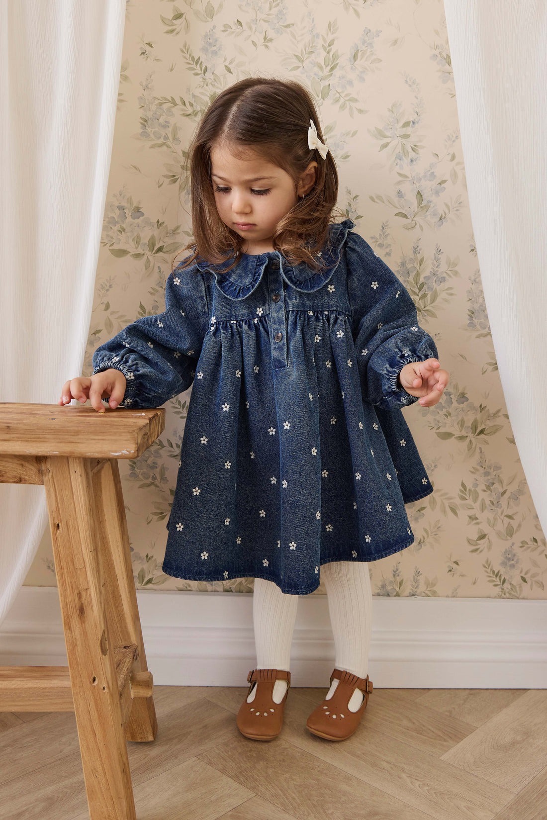 Ira Dress - Josie Floral Denim Childrens Dress from Jamie Kay NZ