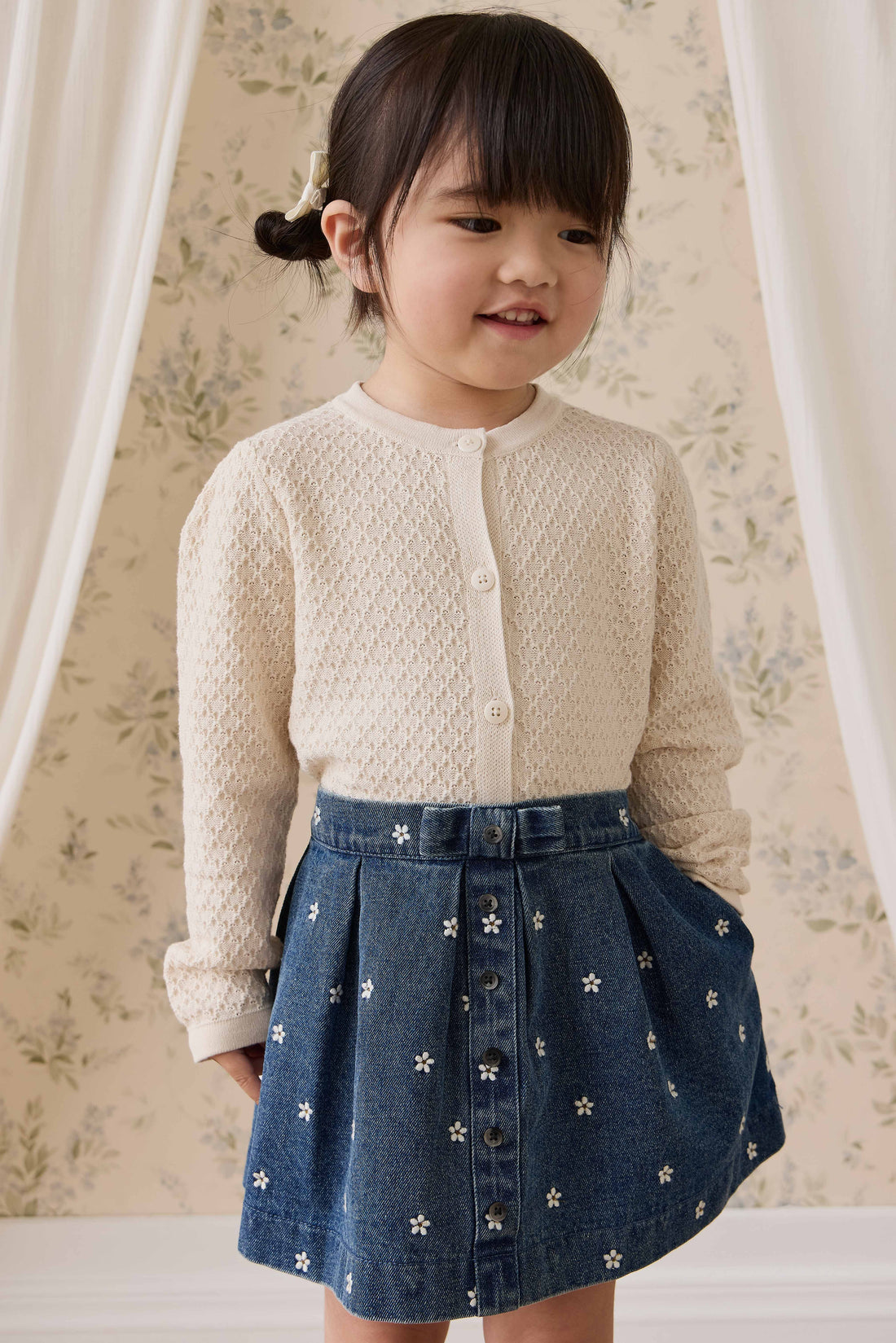 Etta Skirt - Josie Floral Denim Childrens Skirt from Jamie Kay NZ