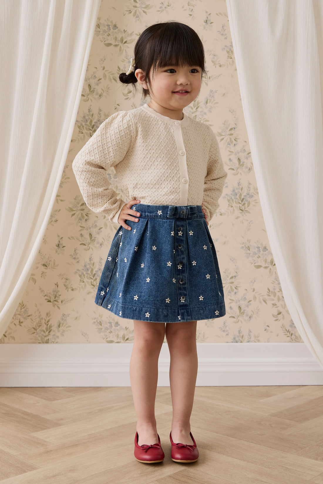 Etta Skirt - Josie Floral Denim Childrens Skirt from Jamie Kay NZ