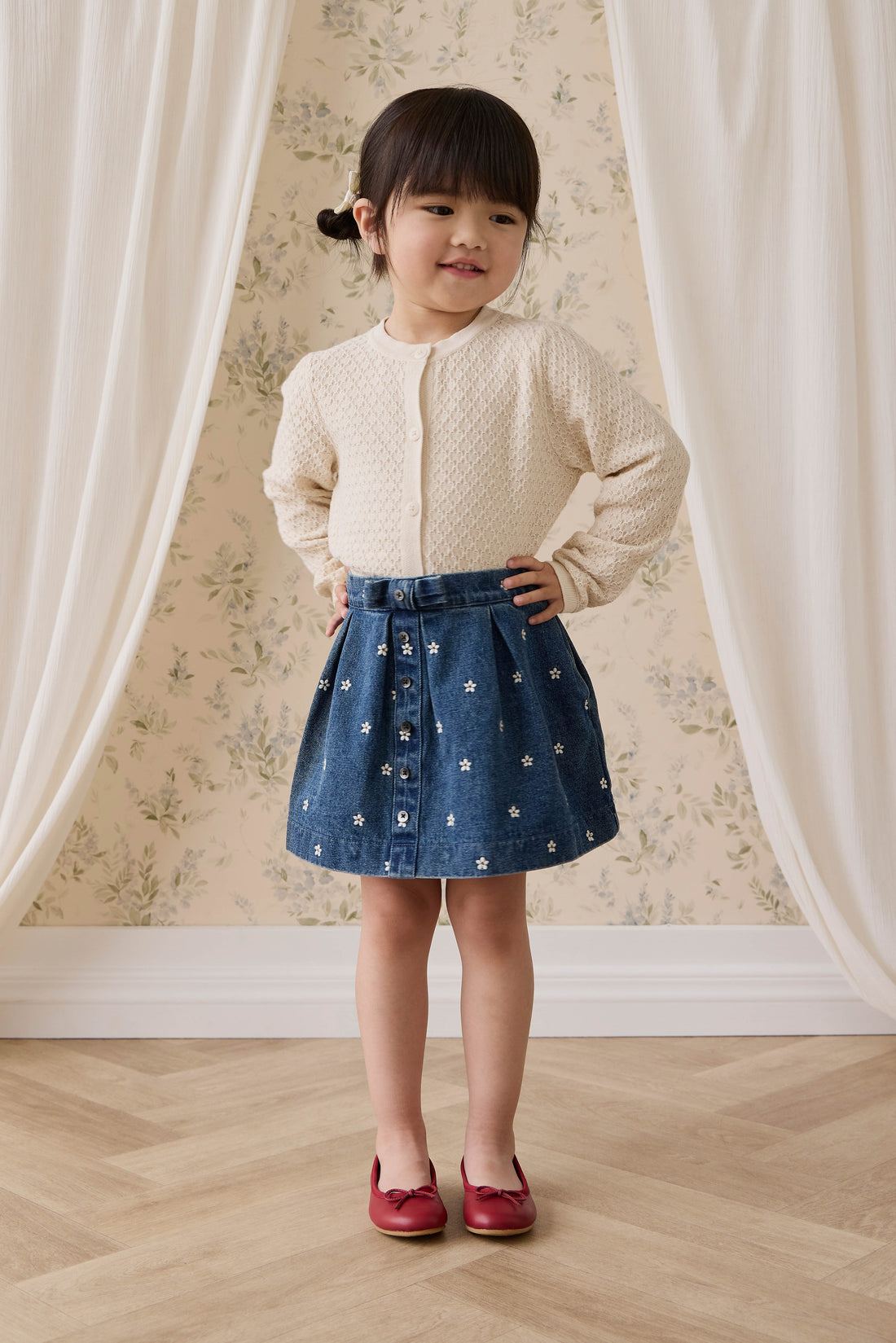 Etta Skirt - Josie Floral Denim Childrens Skirt from Jamie Kay NZ