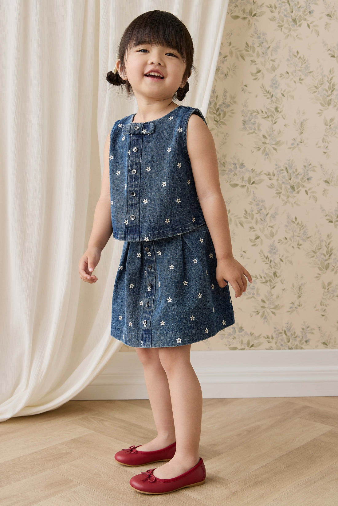 Etta Top - Josie Floral Denim Childrens Top from Jamie Kay NZ