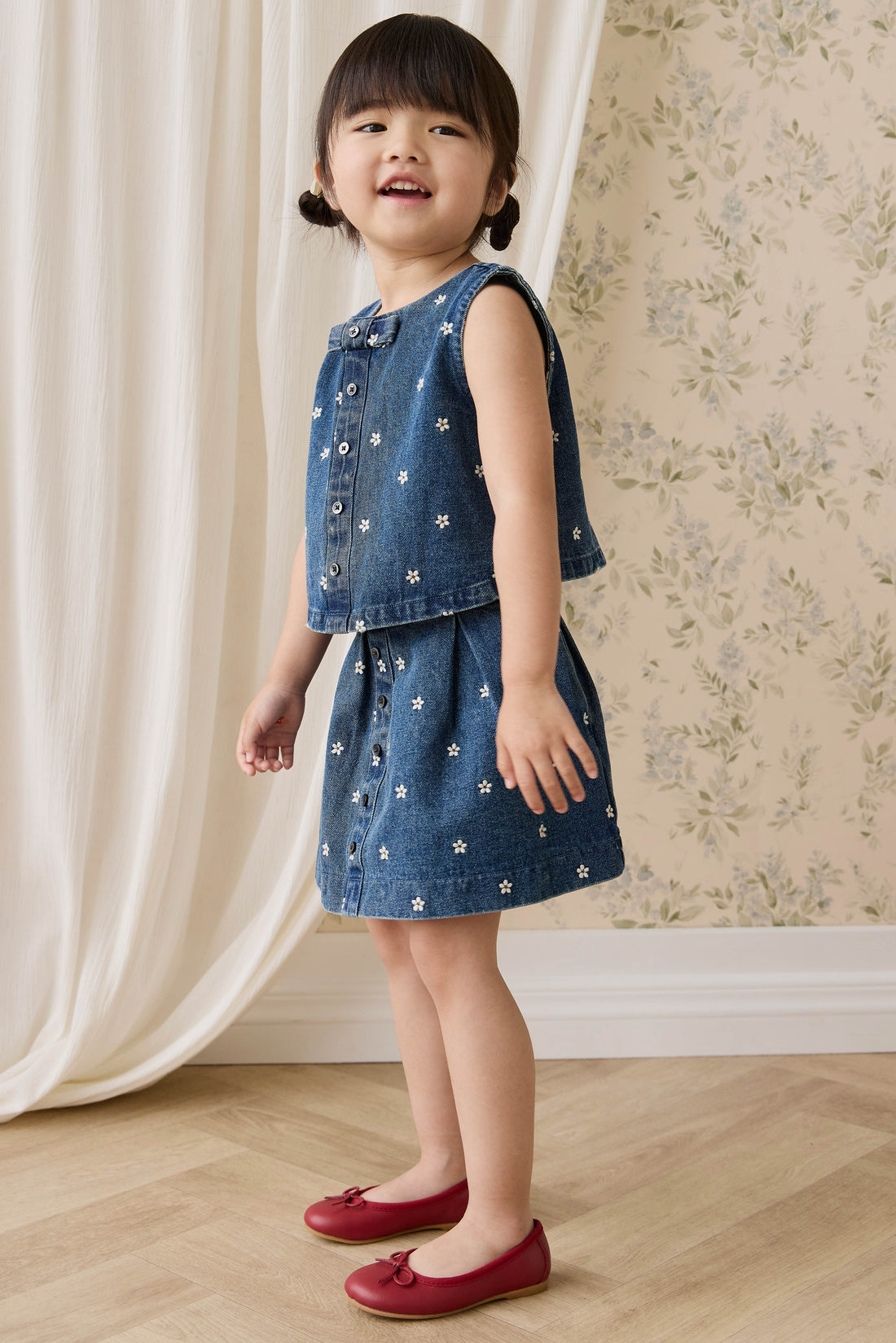Etta Skirt - Josie Floral Denim Childrens Skirt from Jamie Kay NZ