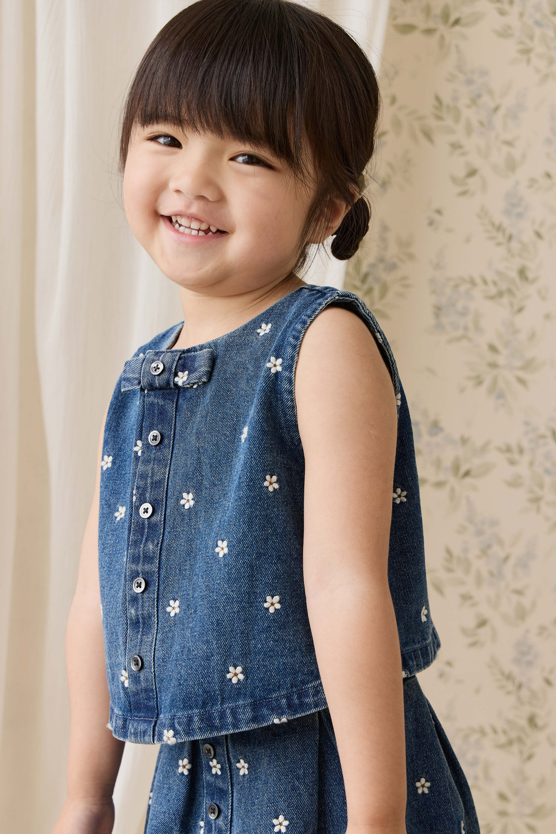 Etta Top - Josie Floral Denim Childrens Top from Jamie Kay NZ