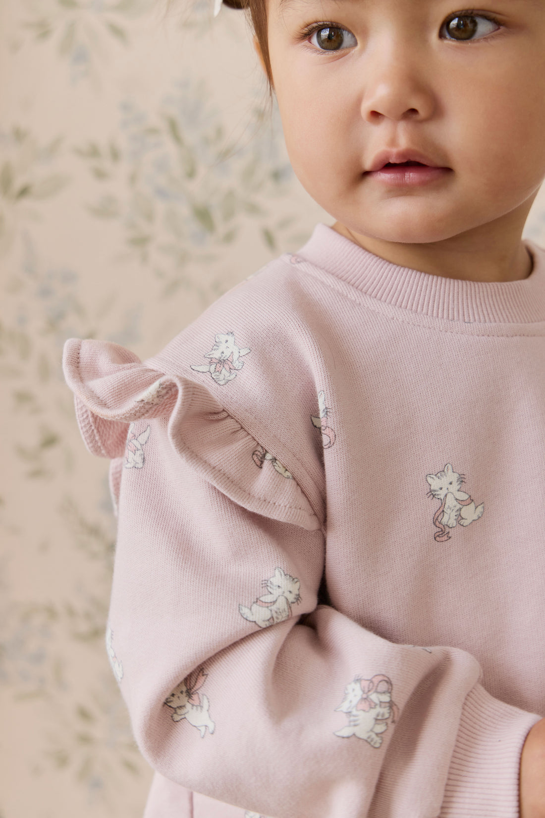 Organic Cotton Maple Sweatshirt - Bow Kitties Mauve Childrens Sweatshirt from Jamie Kay NZ