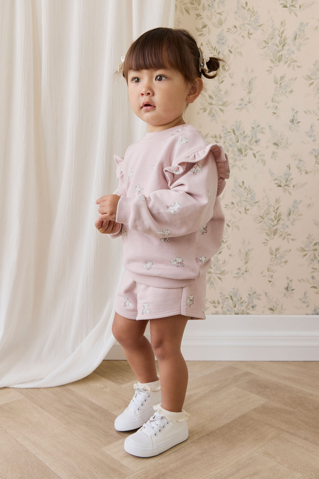 Organic Cotton Maple Sweatshirt - Bow Kitties Mauve Childrens Sweatshirt from Jamie Kay NZ