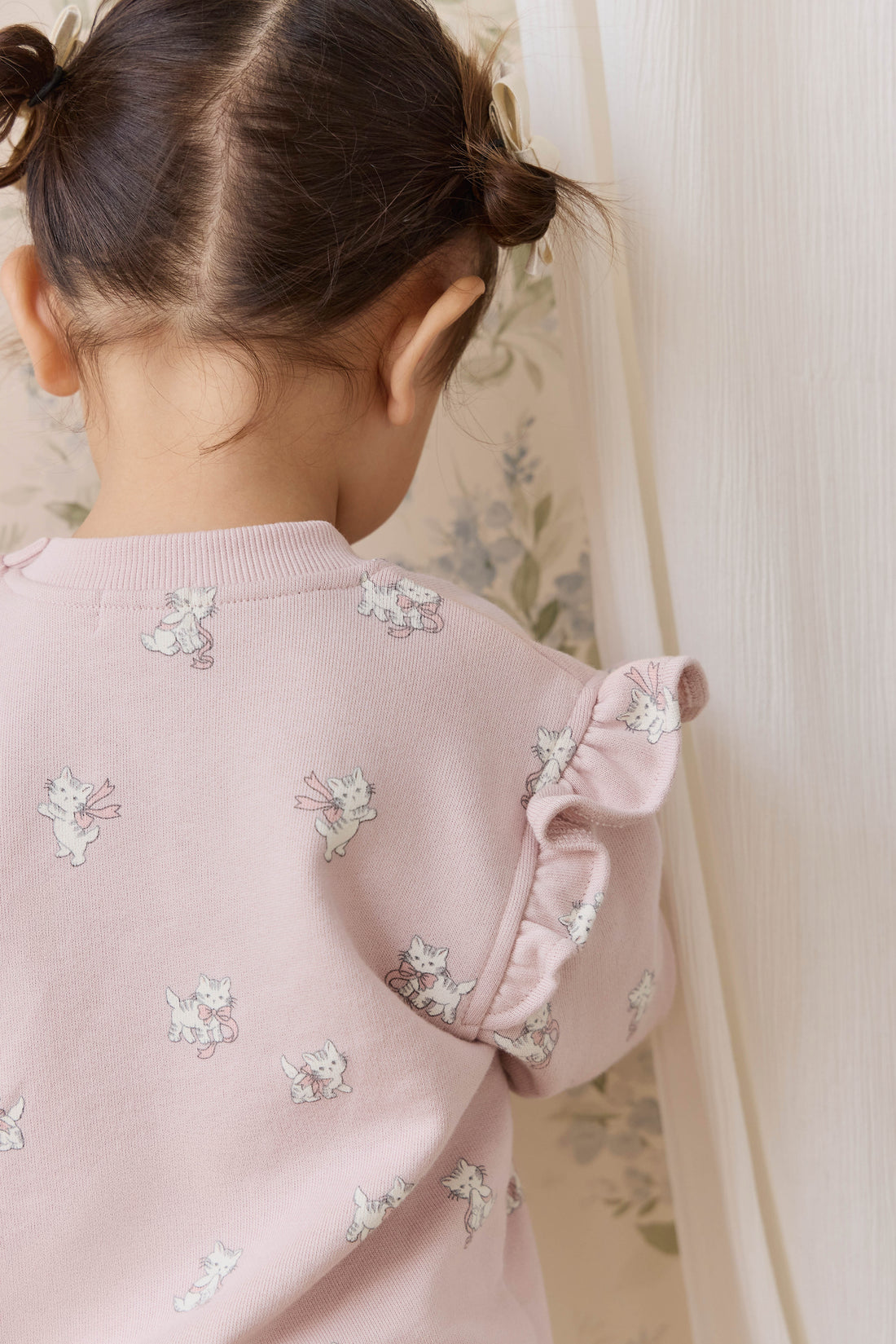 Organic Cotton Maple Sweatshirt - Bow Kitties Mauve Childrens Sweatshirt from Jamie Kay NZ