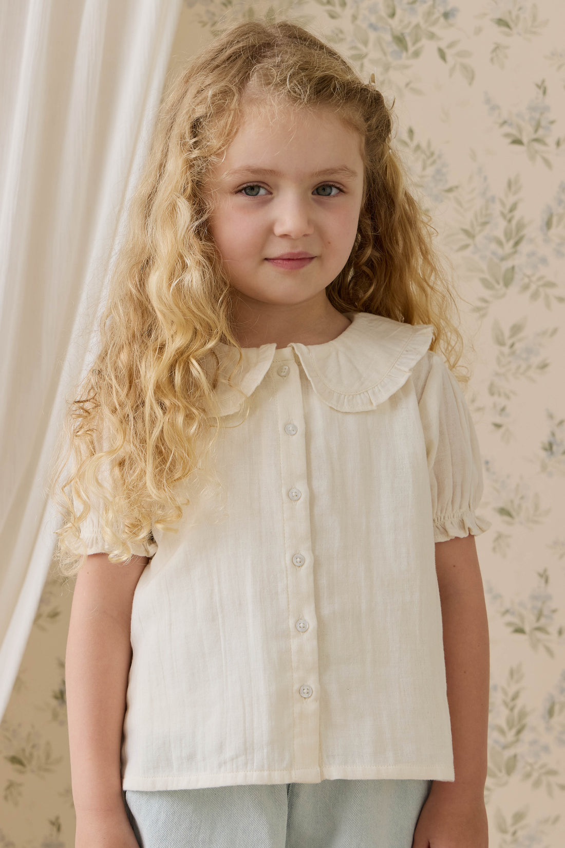 Organic Cotton Muslin Bowie Blouse - Parchment Childrens Top from Jamie Kay NZ