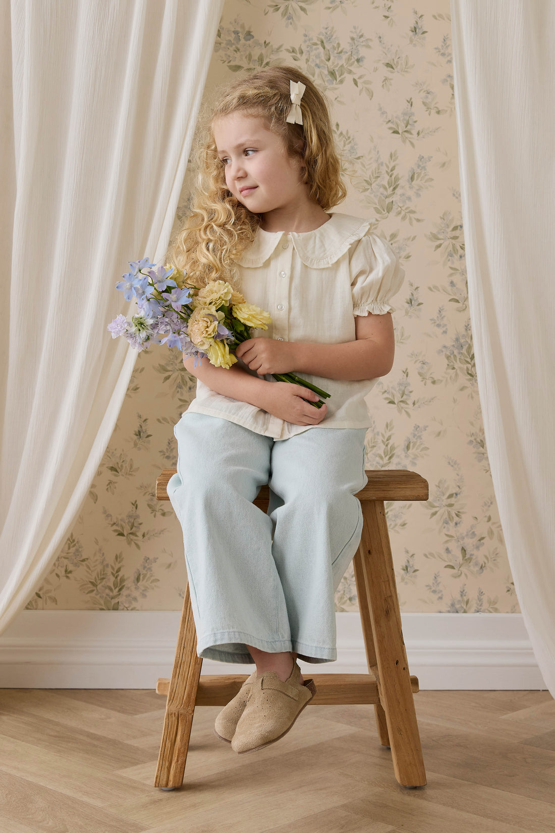 Organic Cotton Muslin Bowie Blouse - Parchment Childrens Top from Jamie Kay NZ