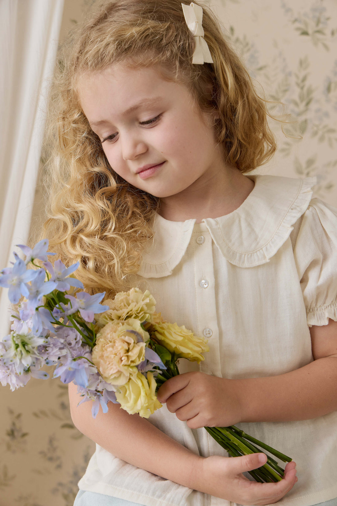 Organic Cotton Muslin Bowie Blouse - Parchment Childrens Top from Jamie Kay NZ